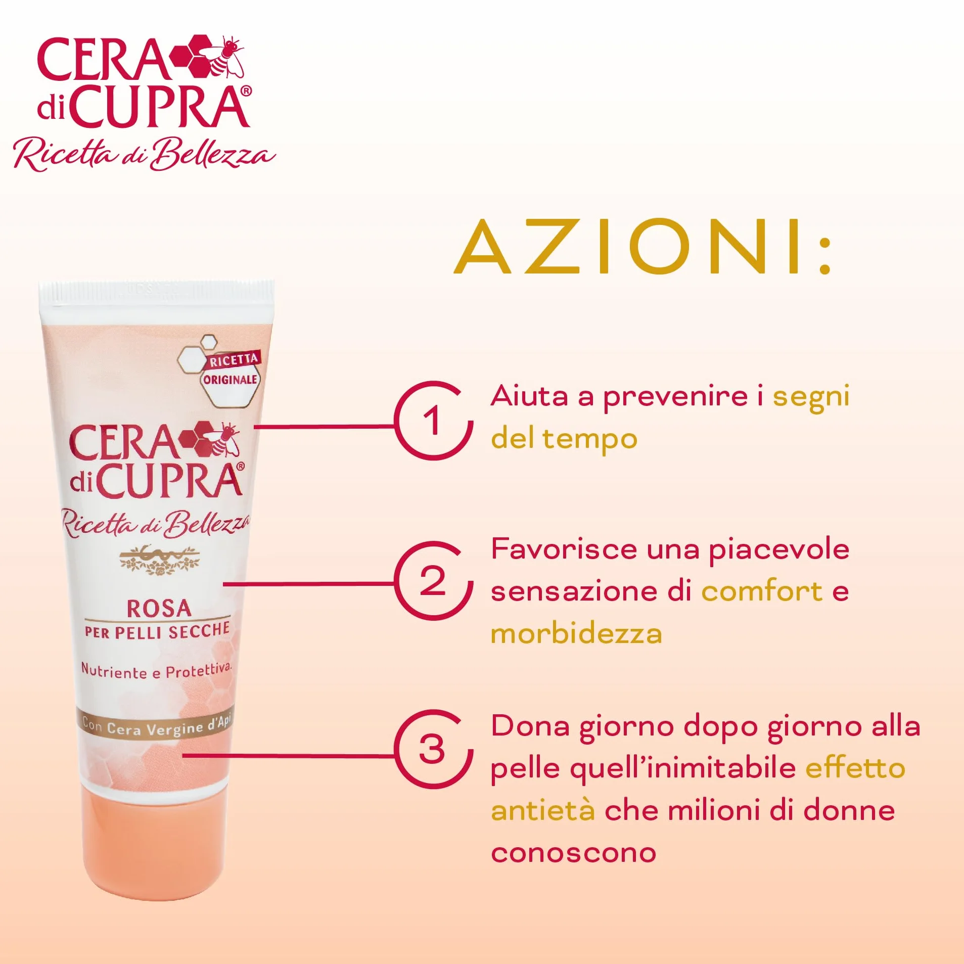 Cera di Cupra, Crema Rosa Formulazione Tradizionale, con Cera Vergine d'Api, Ricca di Componenti Protettivi, ad Azione Antietà, Made in Italy, Dermatologicamente Testata, Tubetto da 75 ml