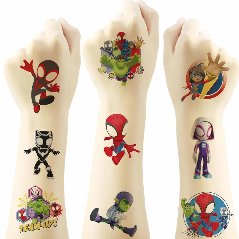 Amazing Friends - 100 tatuaggi temporanei per bambini, motivo: Spidey e i suoi super amici, 6 fogli