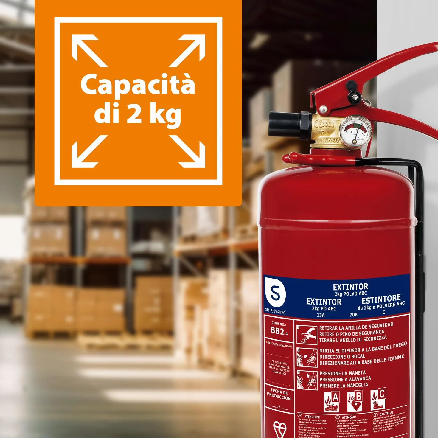 Smartwares Estintore a polvere 2 kg ABC per veicoli abitazioni con staffa di montaggio