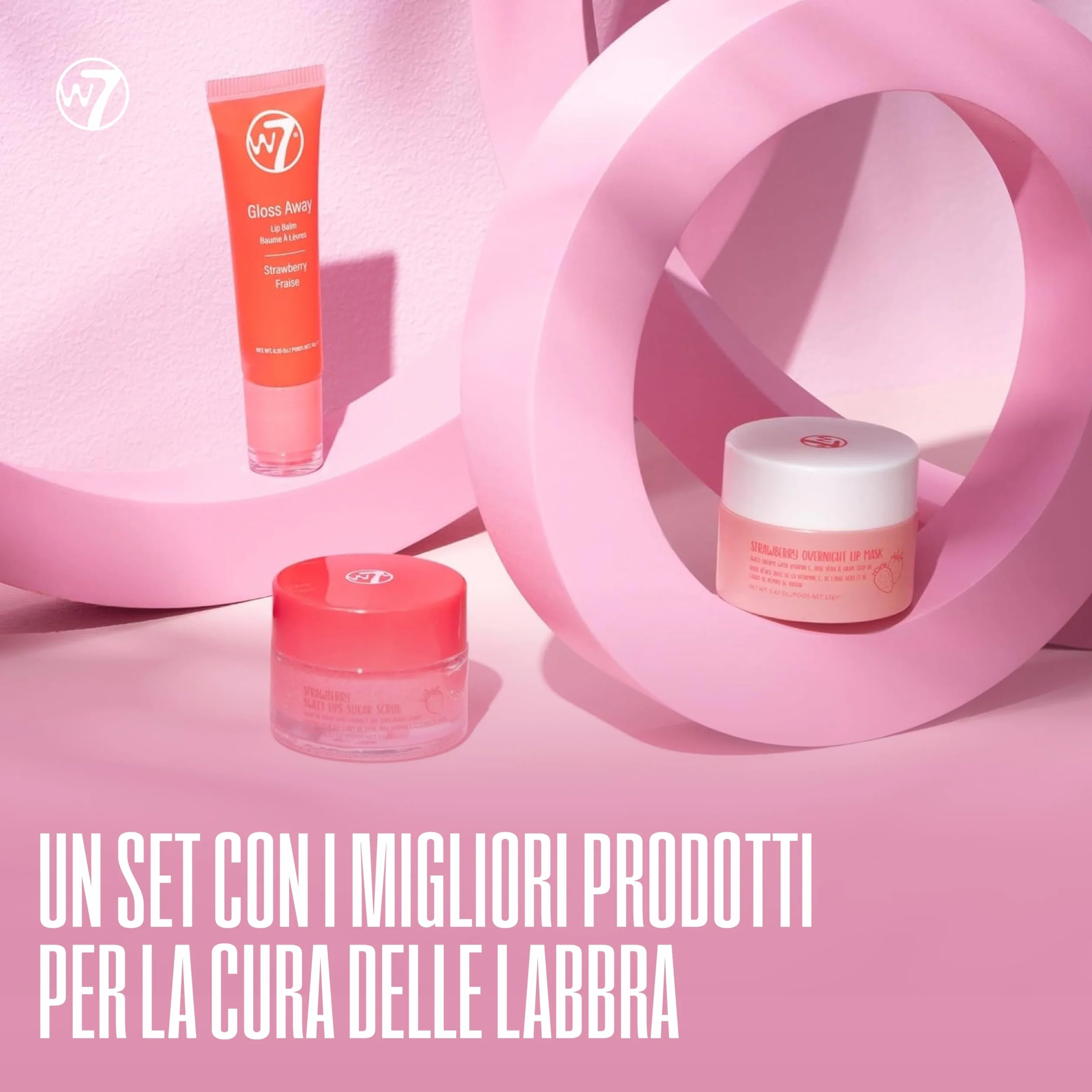 W7 Trio per la cura delle labbra Sweet Dreams - Set da 3 pezzi - Maschera notte, burrocacao e scrub labbra - Fragola