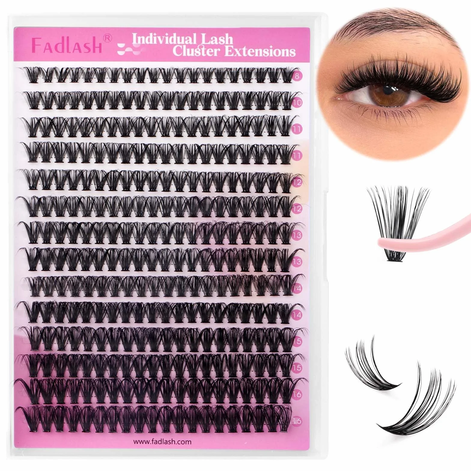 Fadlash Ciglia Finte Naturali Ciuffetti 0.07mm 40 Root D Curl 8-16mm 200pcs