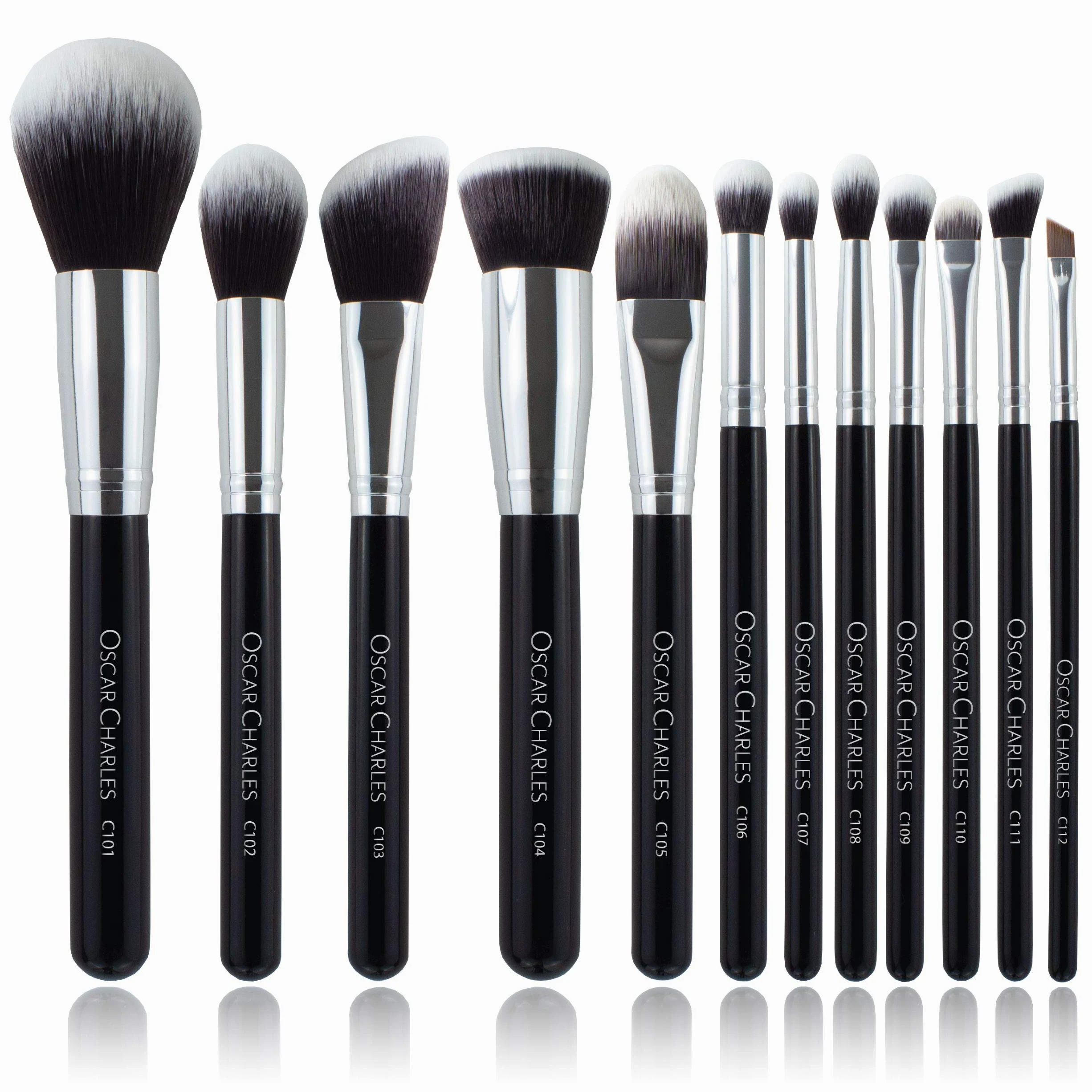 Set Pennelli Make up Oscar Charles, set di pennelli per trucco professionale da 12 pezzi, sei pennelli per trucco per il viso e set di sei pennelli per trucco per gli occhi (argento)