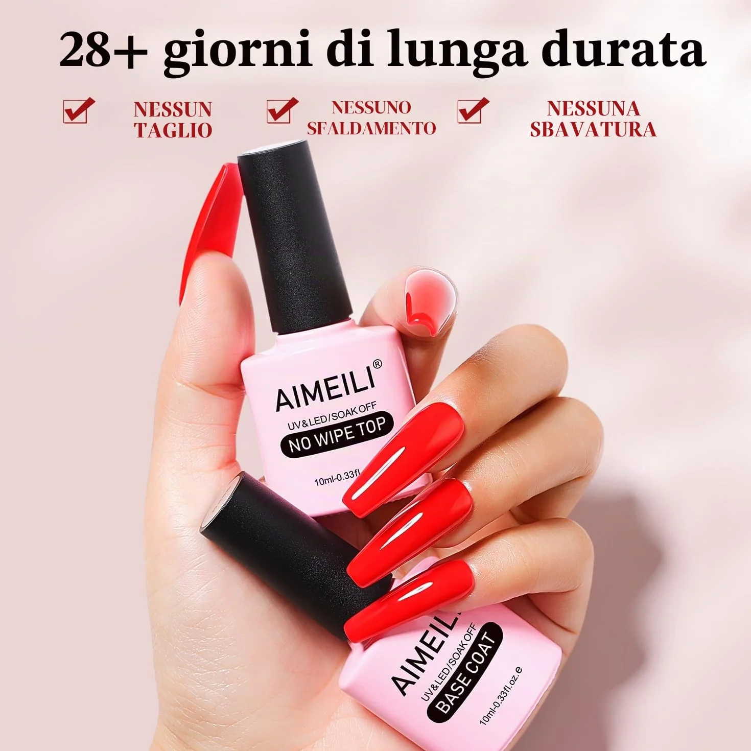 AIMEILI Base e Top Coat Semipermanente Smalto per Unghie in Gel UV LED Soak Off Kit Senza HEMA 10ml