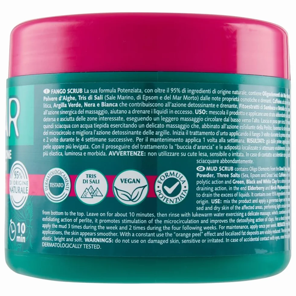 GEOMAR Fango Scrub 2 in 1 Riducente Levigante Cellulite 95% Origine Naturale Tris Sali Marino Epsom Mar Morto Made in Italy 600 g