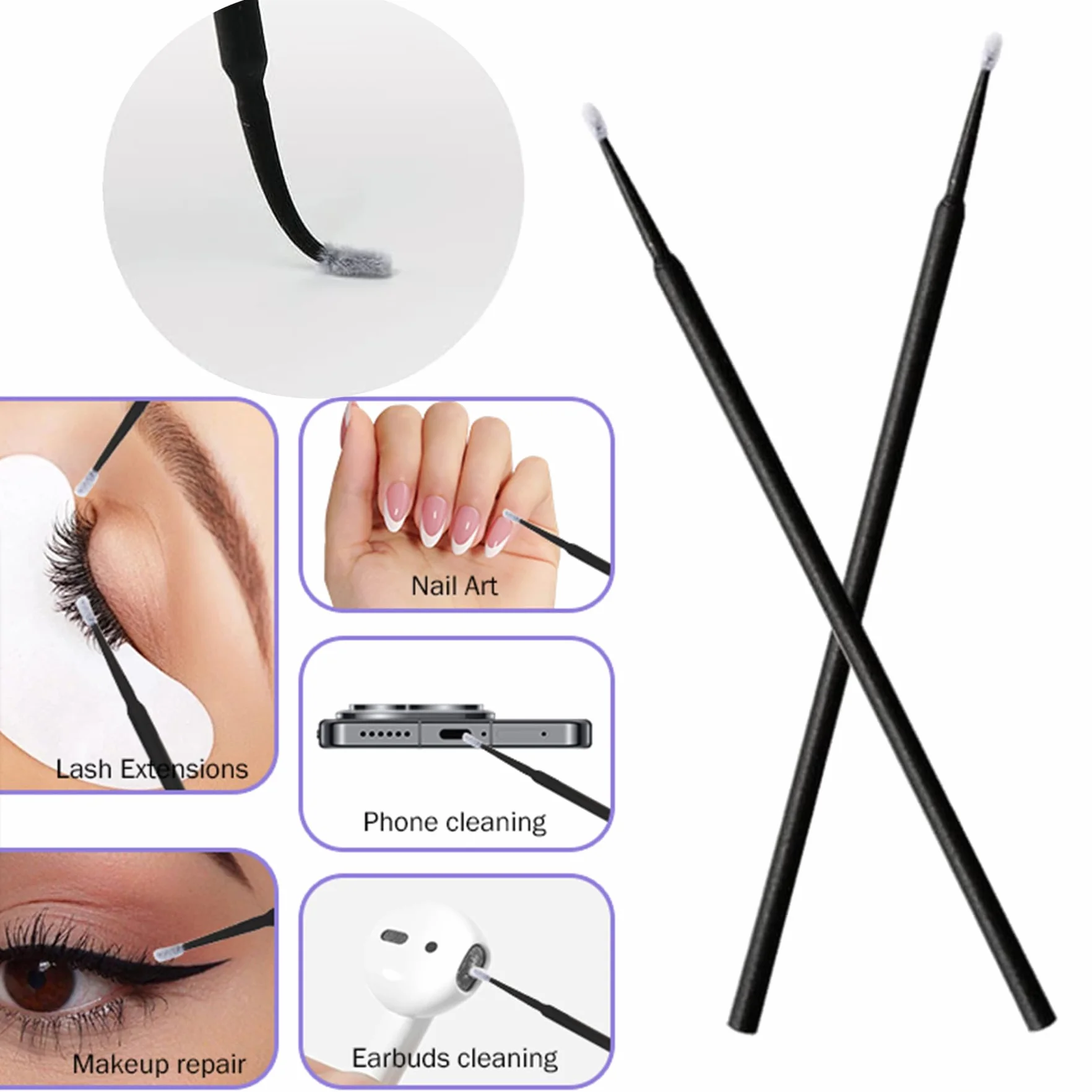 Set di 300 pennelli usa e getta per mascara, applicatori per labbra, 100 micro pennelli + 100 pennelli per ciglia + 100 bacchette per rossetto con scatola organizer nera