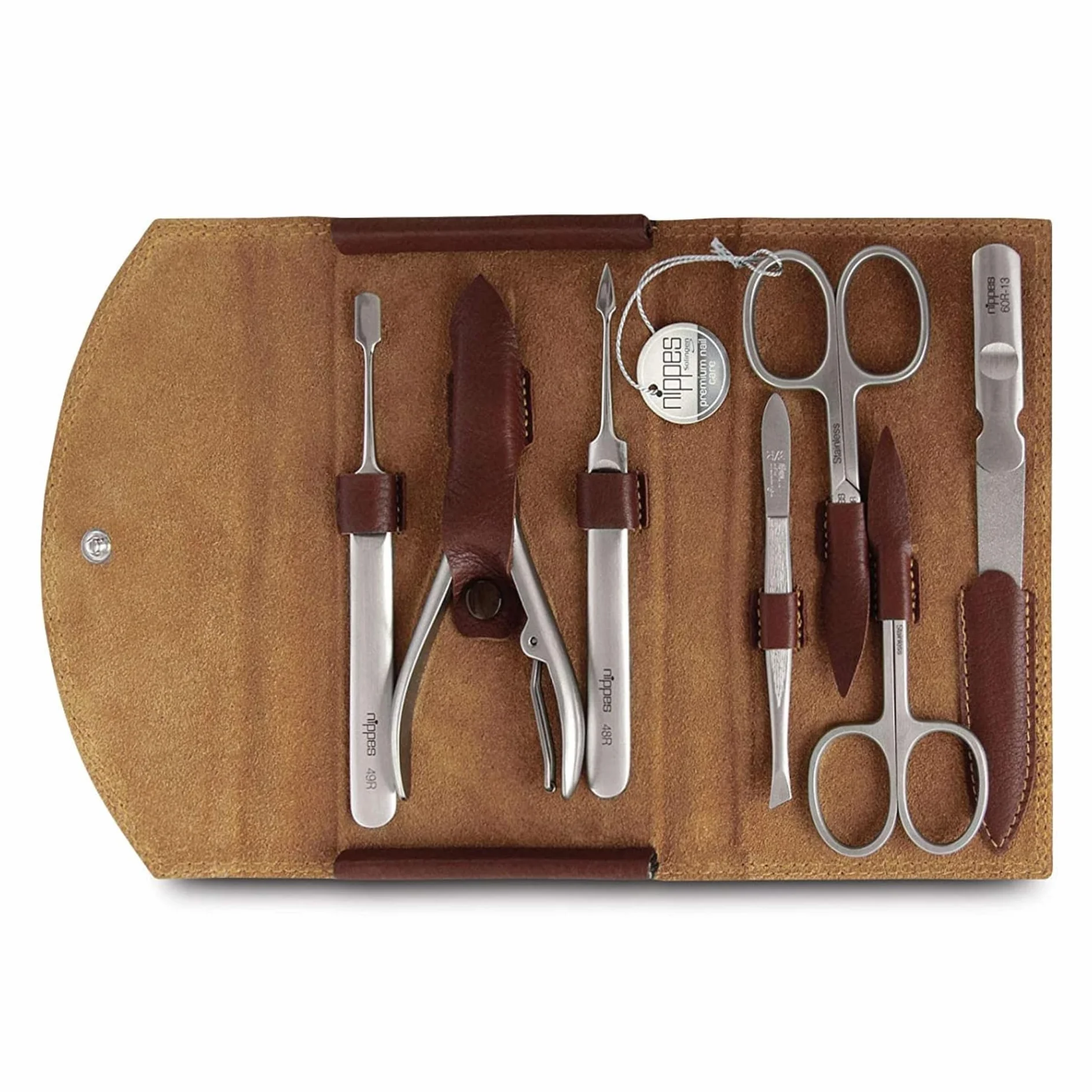 Nippes Solingen Classic Premium Set Manicure 7 pezzi astuccio in vero cuoio bovino italiano acciaio inox senza nichel Made in Solingen Germany