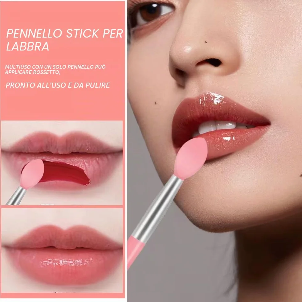 Pennello per labbra in silicone, 4 pezzi applicatore per rossetto, pennello per trucco in silicone, mini pennello per trucco, bastoncini portatili per lucidalabbra in polvere, bianco