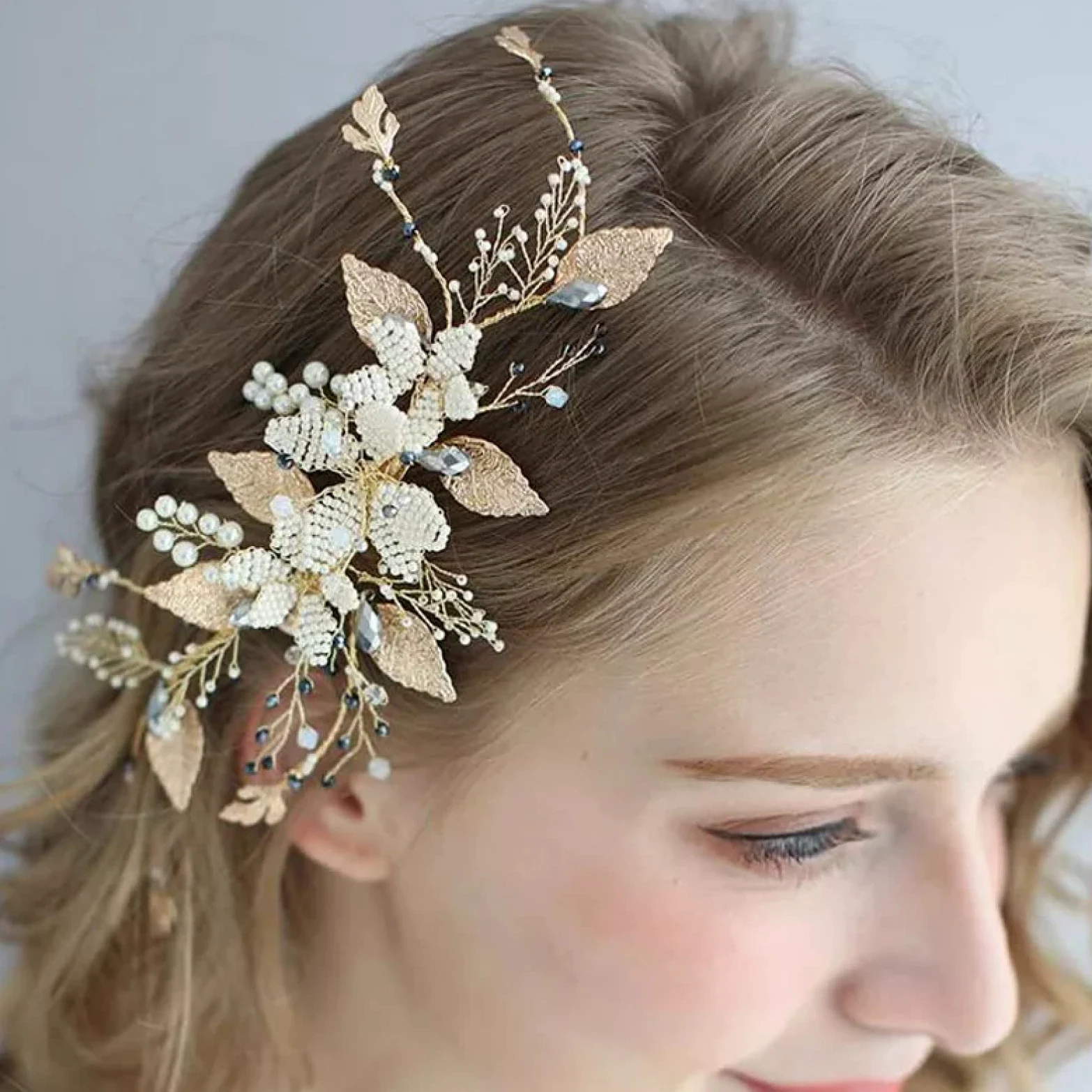 Emissione di WLLLTYCardNuovi Accessori per Capelli con forcina per Capelli da Sposa con forcina per Capelli con Strass di Cristallo Dorato