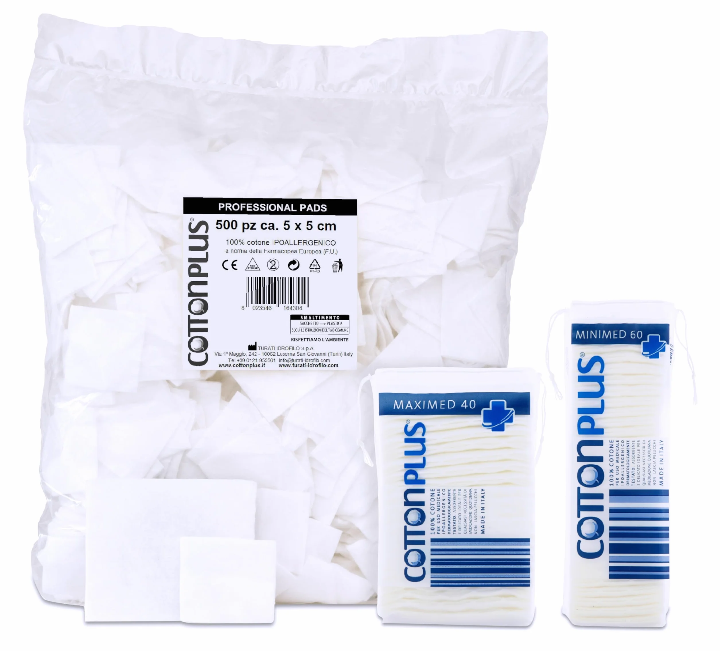 LINEA MEDICA Cotton Plus MINIMED 60 pz. QUADRATI PRETAGLIATI 100% PURO COTONE Ipoallergenico assorbente