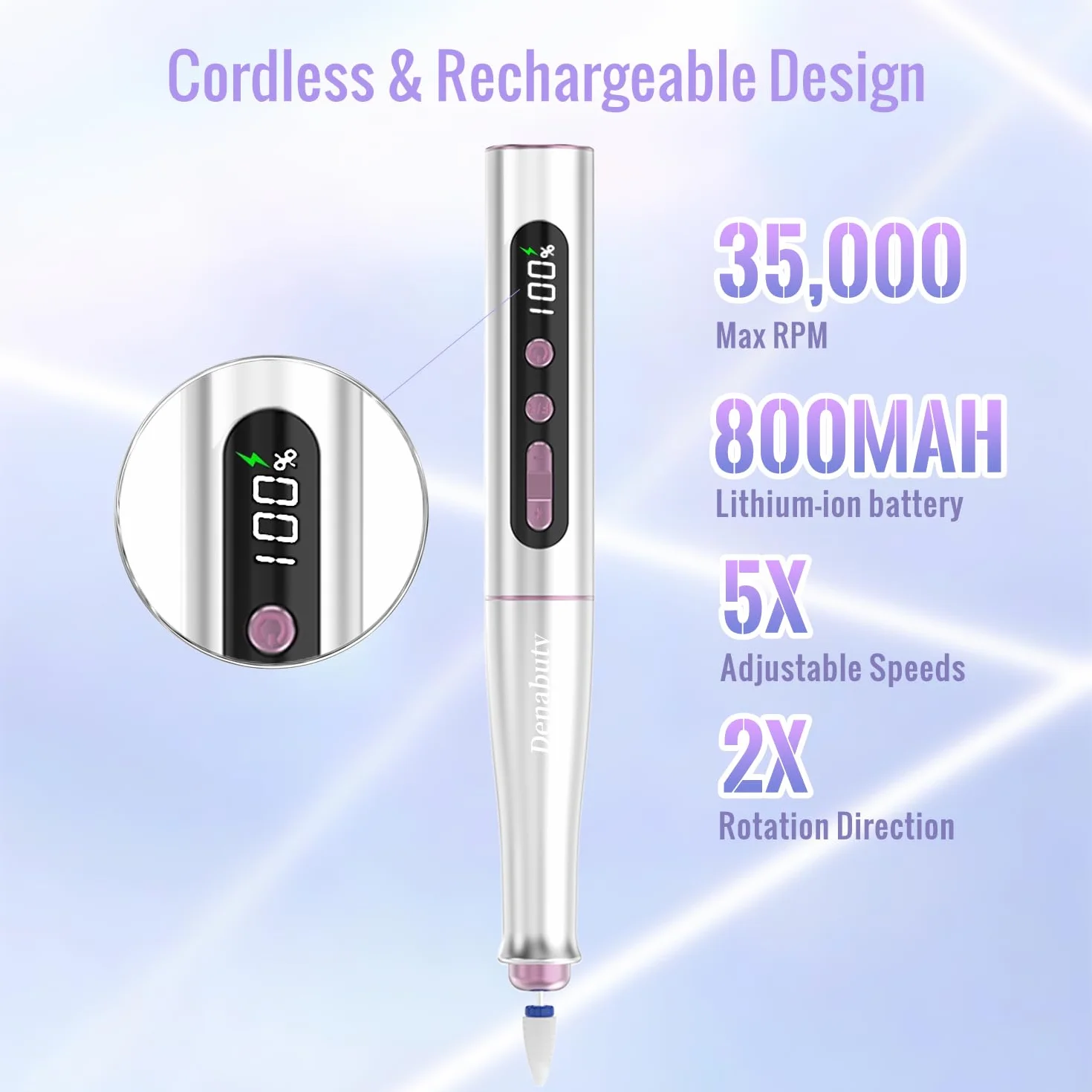 Fresa per Unghie Professionale 35000 Giri Lima Elettrica Senza Fili Display LCD 13 In 1 Kit Manicure Pedicure Ricaricabile Velocità Regolabile