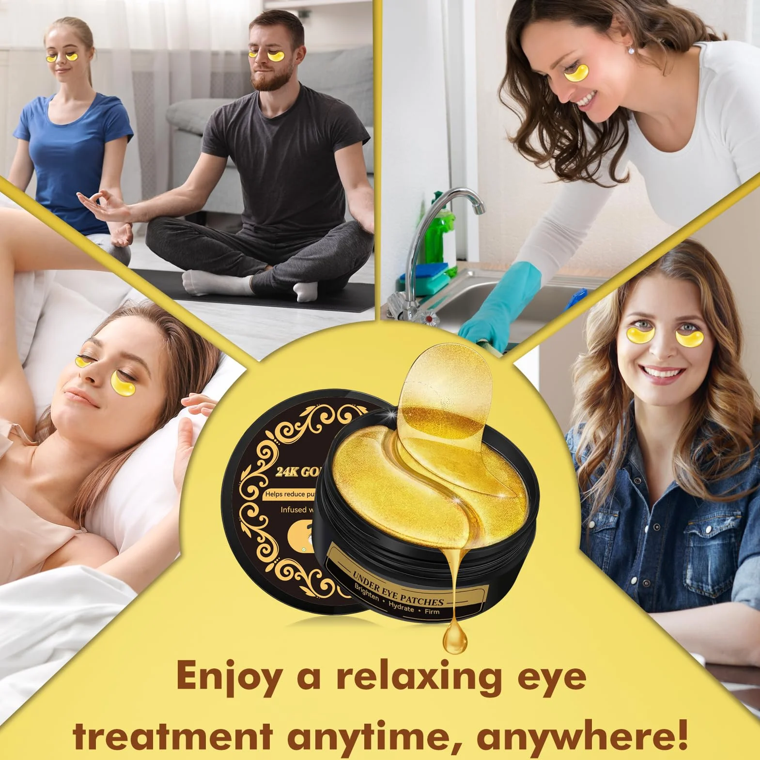 60 Pezzi Patch Contorno Occhi, Patch Occhiaie e Borse in Gel per Sotto gli Occhi, Maschera Contorno Occhi Idratante, Effetto Rinfrescante per Occhi Stanchi, Unisex (24K Gold)