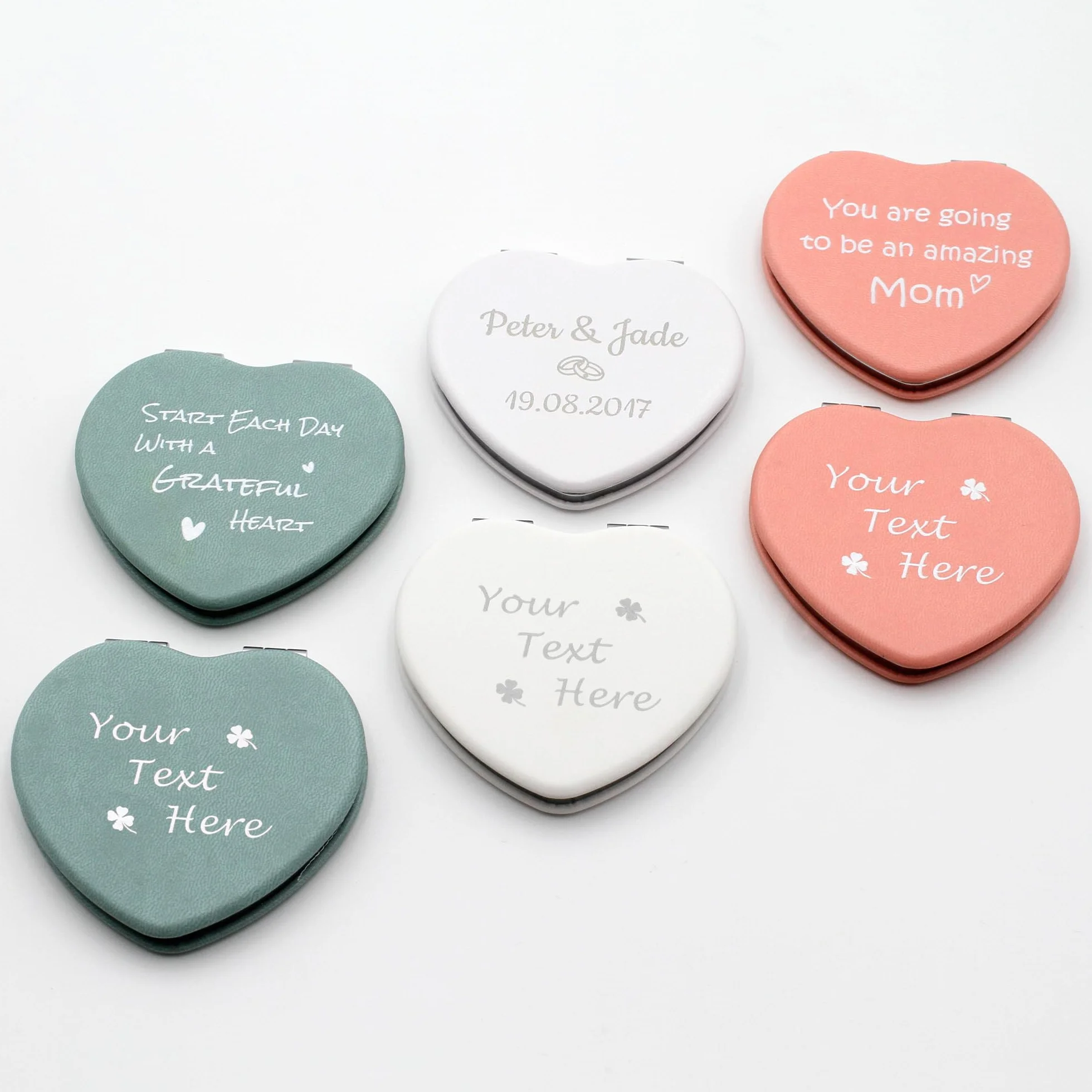 Specchietto Compatto Cuore Personalizzato Mirror Specchio Trucco da Borsa con Testo Rosa