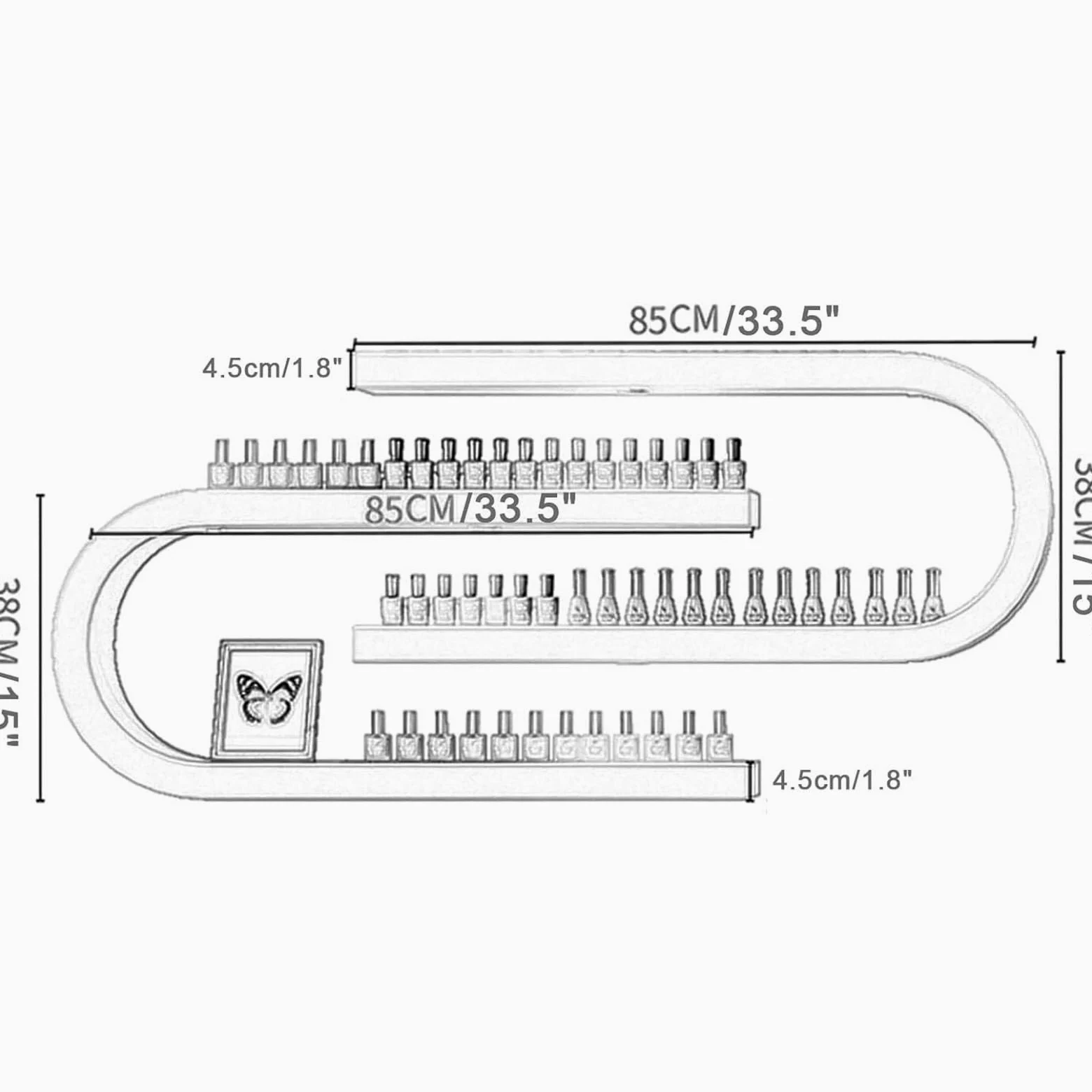 Porta Smalto a Parete in Metallo a Forma di U per espositori da Parete, espositore per Cosmetici per Rossetto, Organizer per flaconi di Smalto in Spa e Centri estetici, Nero (Bianco)