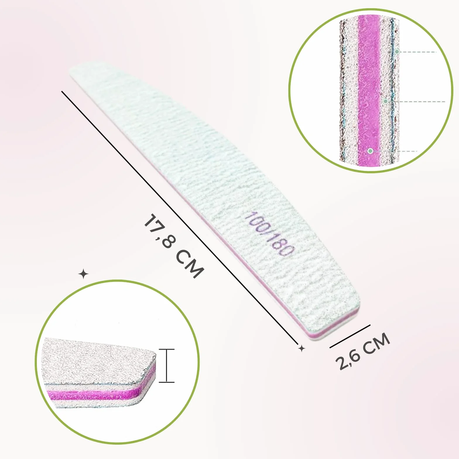 50 PEZZI SQUADO - Lime per Unghie 100 180 Professionali a Mezza Luna Bilaterali Set Limette Ricostruzione Unghie per Gel e Semipermanente Manicure (50 pezzi)
