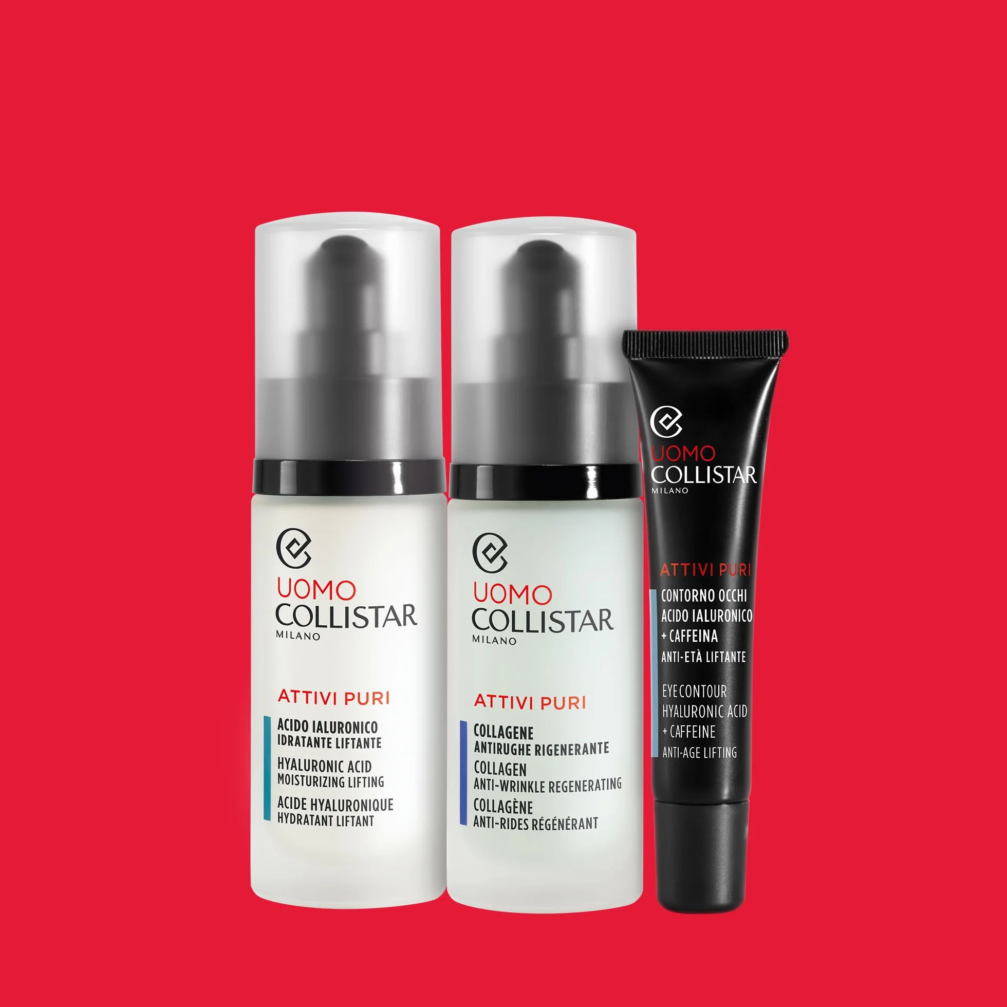 Collistar Attivi Puri Uomo Contorno Occhi Acido Ialuronico + Caffeina Anti-età Liftante, Texture Ricca, Facile Assorbimento, Anti Occhiaie, 15ml