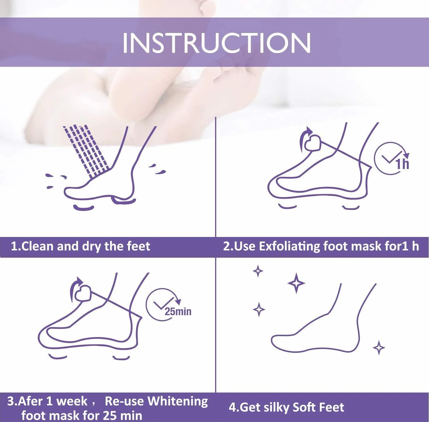 Maschera Piedi Esfoliante,Peeling Piedi Forte,2 Paia 2 Funzioni,Sbiancante Naturale Non Irritante Rimozione Calli Pelle Morta,Odore, Rende Lisci +Bianchi