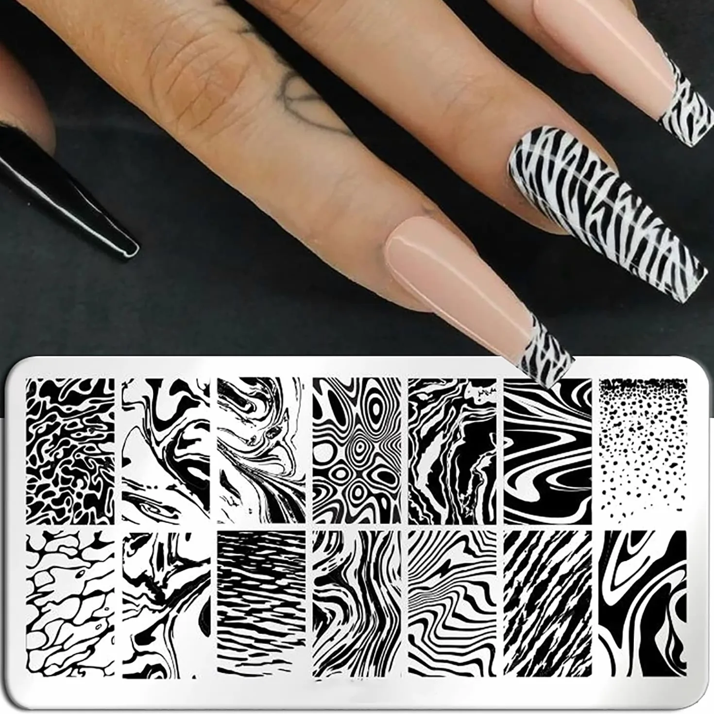 3 Pezzi Nail Stamping Piastre Francese Marmo A Strisce Nail Art Stampaggio Modello Marmorizzazione In Acciaio Inox Nail Design Stencil Strumenti