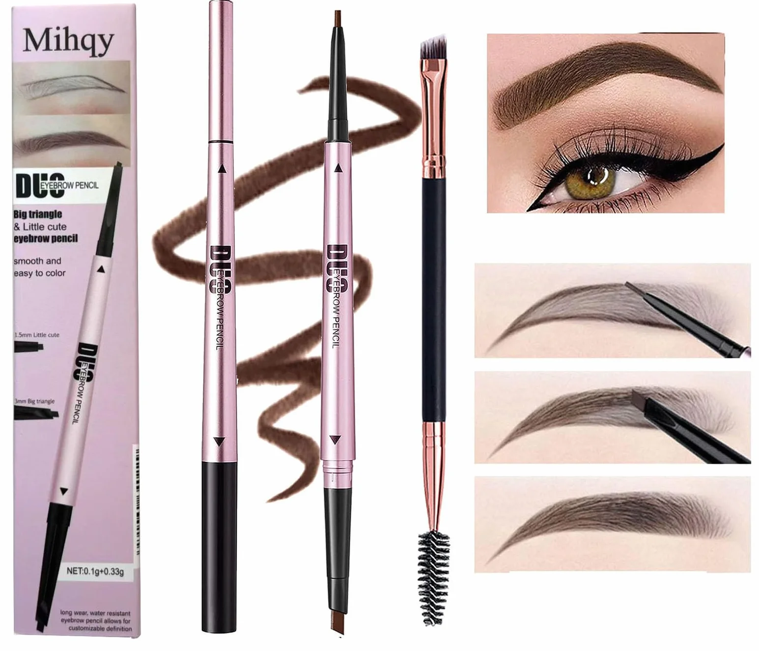 Mihqy Matita per sopracciglia,Sopracciglia Brow Ultra Slim, Waterproof, Tinta Sopracciglia, Matita per Sopracciglia a Doppia Estremità（Marrone Scuro）