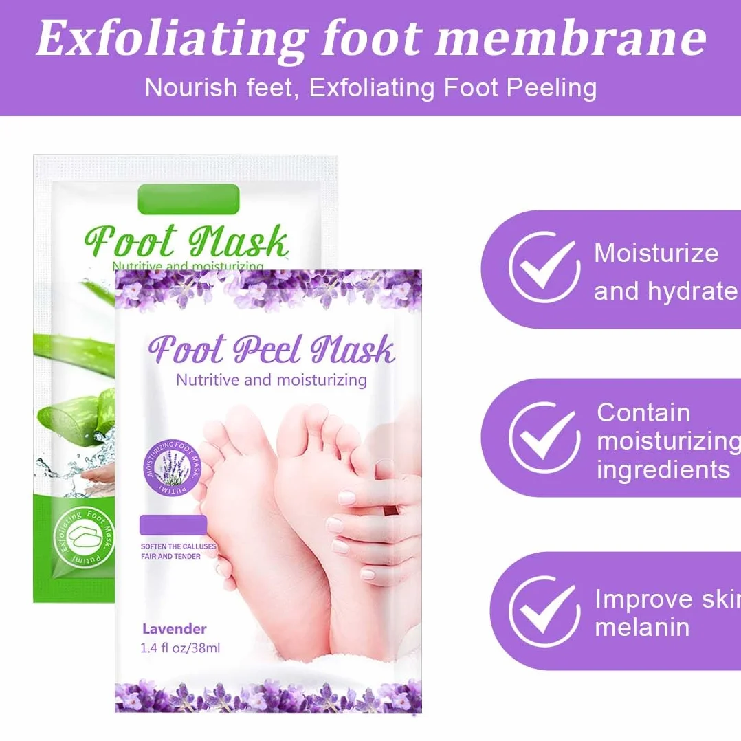 2 Paia maschera piedi secchi screpolati, Maschera piedi esfoliante, Maschera per piedi