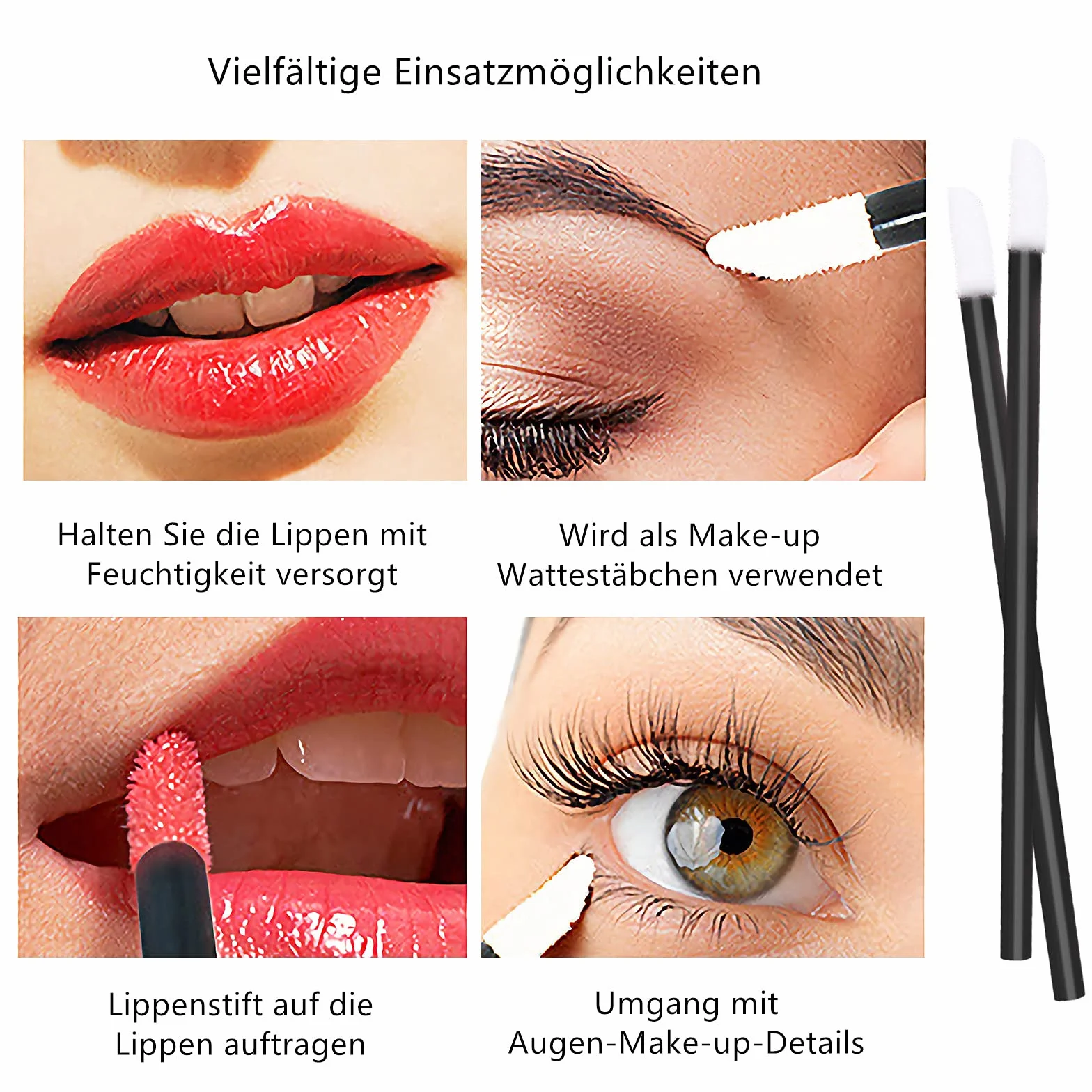 VEGCOO 300 pennelli per rossetto, usa e getta, pennello per labbra perfetto (nero)