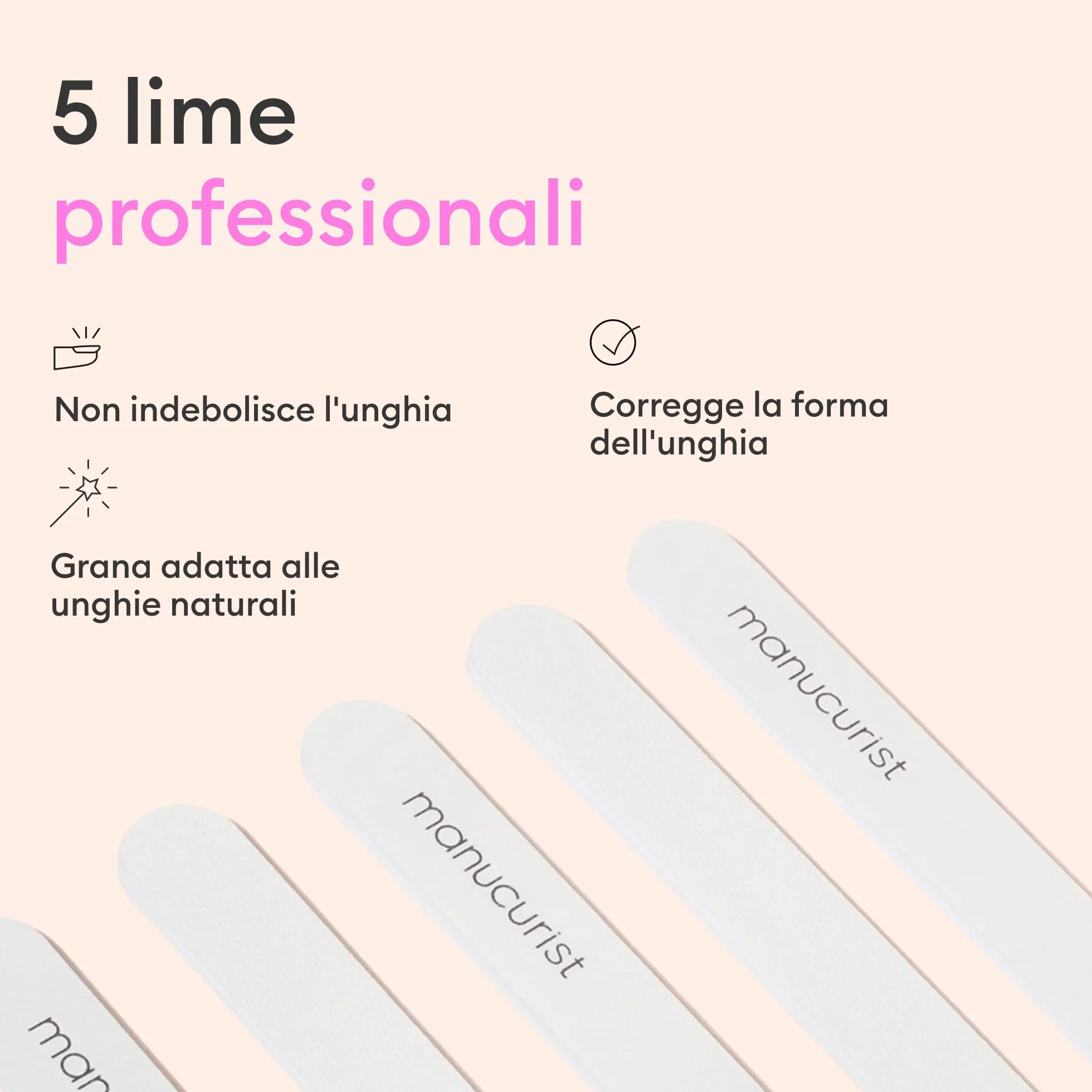 Set di 5 Lime per Unghie 100 180 Manicure Professionali – Lime a Doppia Faccia 100/180 – Kit di Lime Riutilizzabili – Lime per Unghie Naturali Donna – Delicate sulla Lamina Ungueale