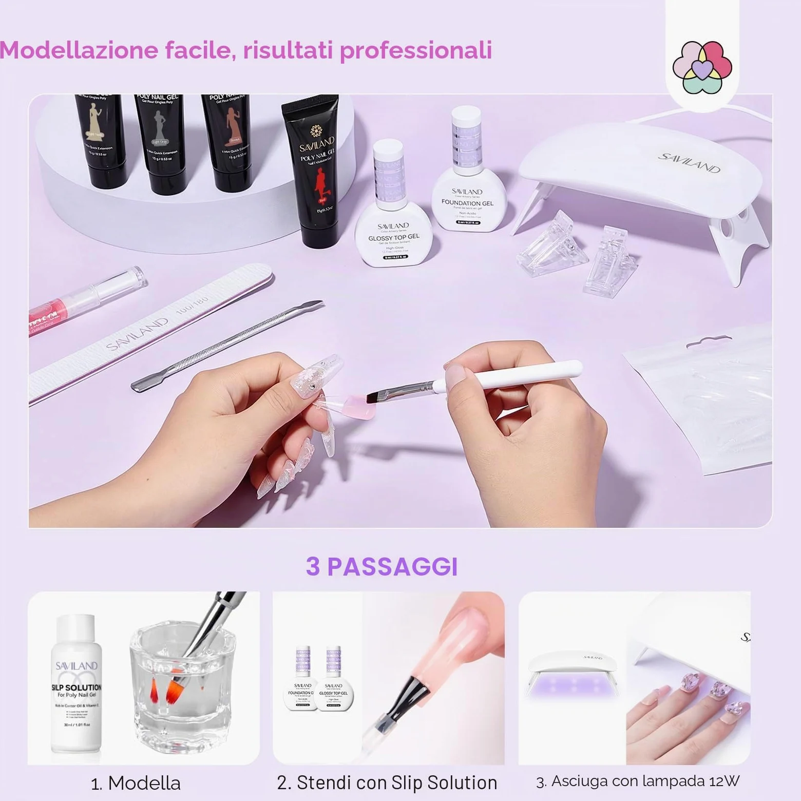 SAVILAND Kit Unghie Gel Completo 15 Colori 15g Polygel per Unghies con Lampada U V e Slip Solution, Kit Ricostruzione Unghie Professionale con Base y Top Coat Adatta per l'autunno e l'inverno