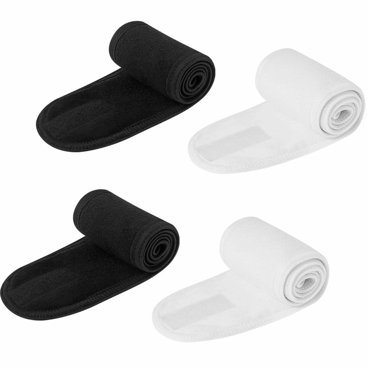 FRCOLOR 12pezzi Fasce Assorbenti Elastiche Per Donna Da Bianche Nere Con Chiusura Strappo Per Makeup Spa e Bagno Comode e Regolabili Per La Pulizia Del Viso e Attività Sportive