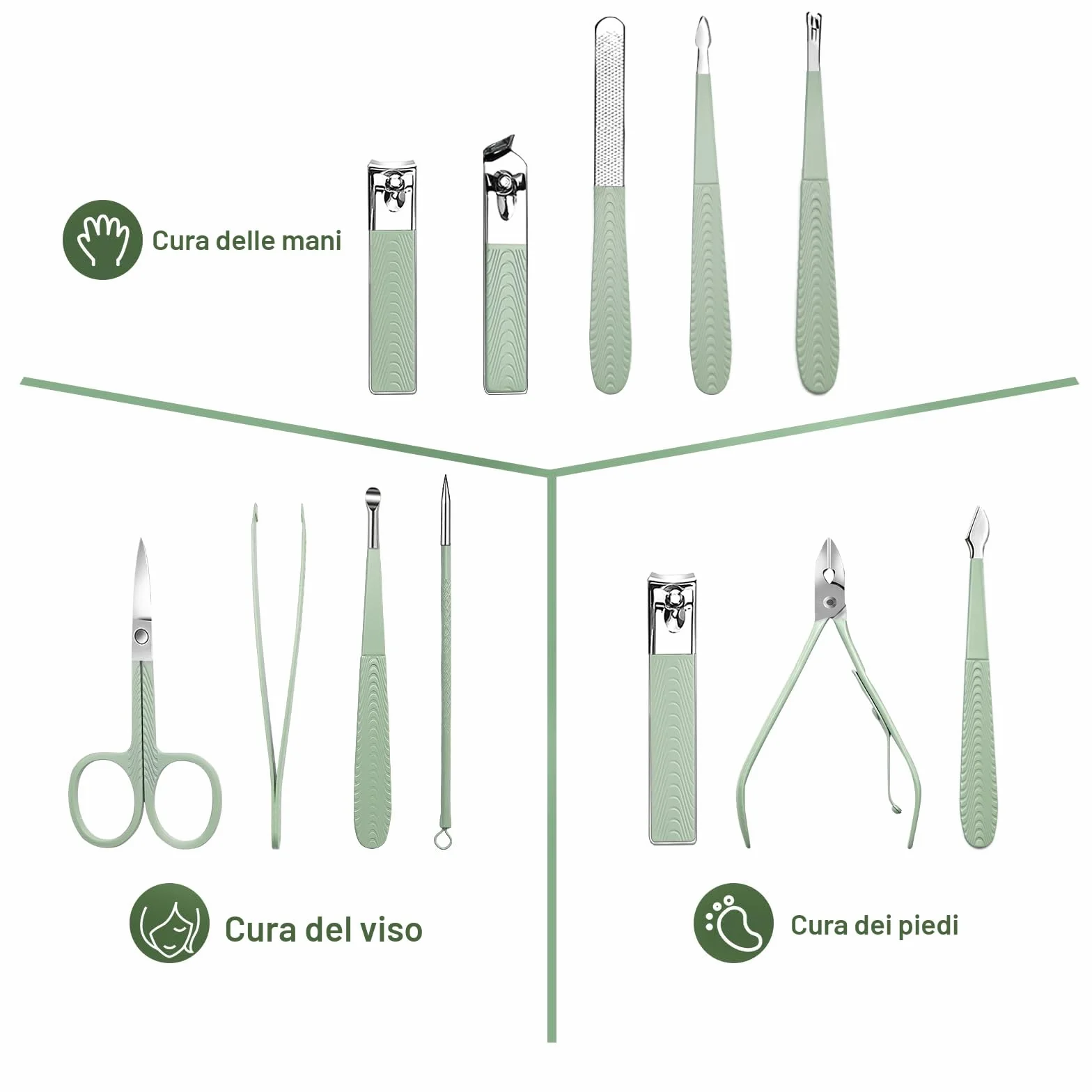 Kit Manicure Professionale 12 Pezzi Acciaio Inox Tagliaunghie Set Donne Uomini con Borsa Viaggio