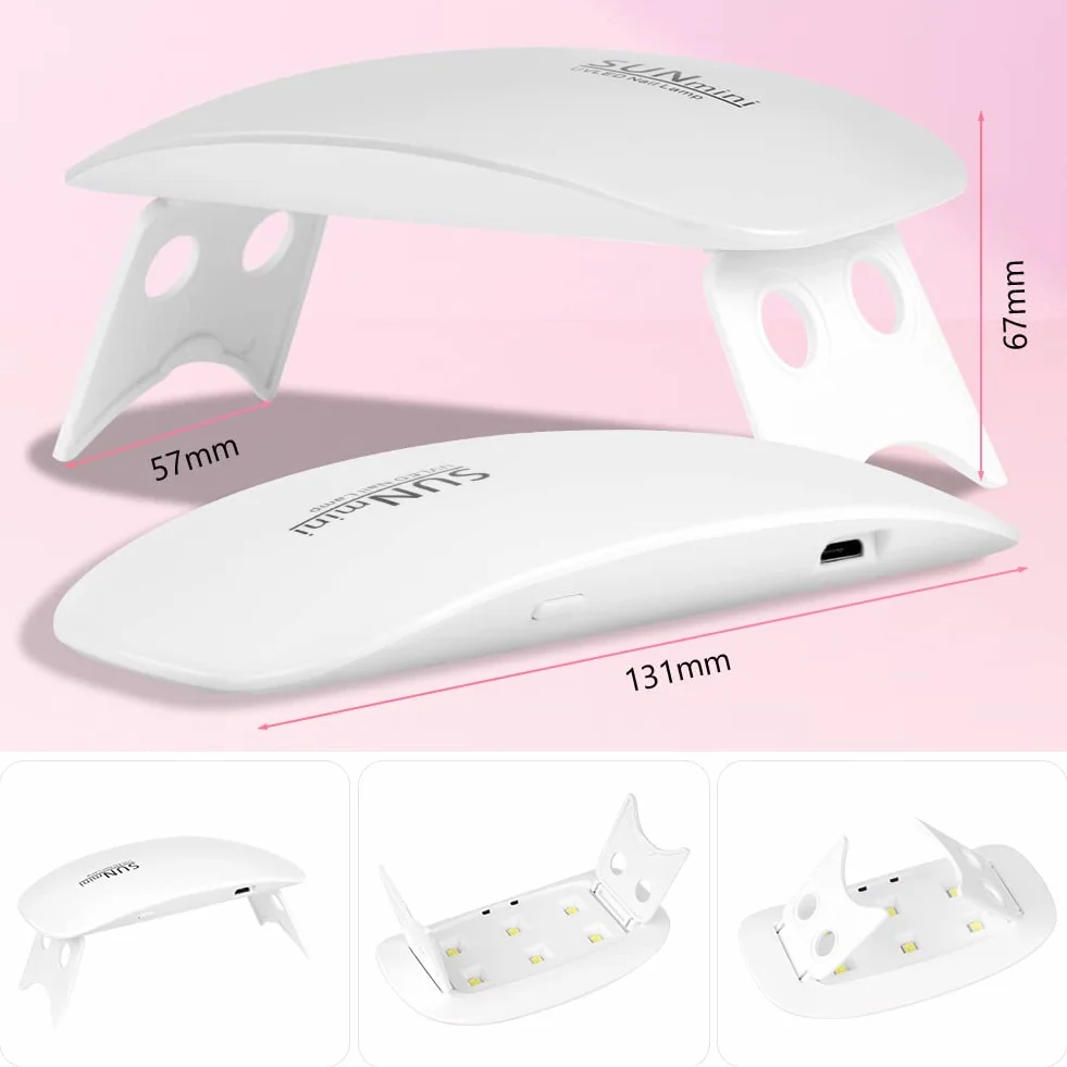 URAQT Professionale Lampada UV LED Unghie, Mini lampada per unghie portatile UV a forma di topo, Asciuga Smalto Gel Unghie, con Lima Unghie, Nail Lamp per Uso Domestico e Viaggiare(Bianco)