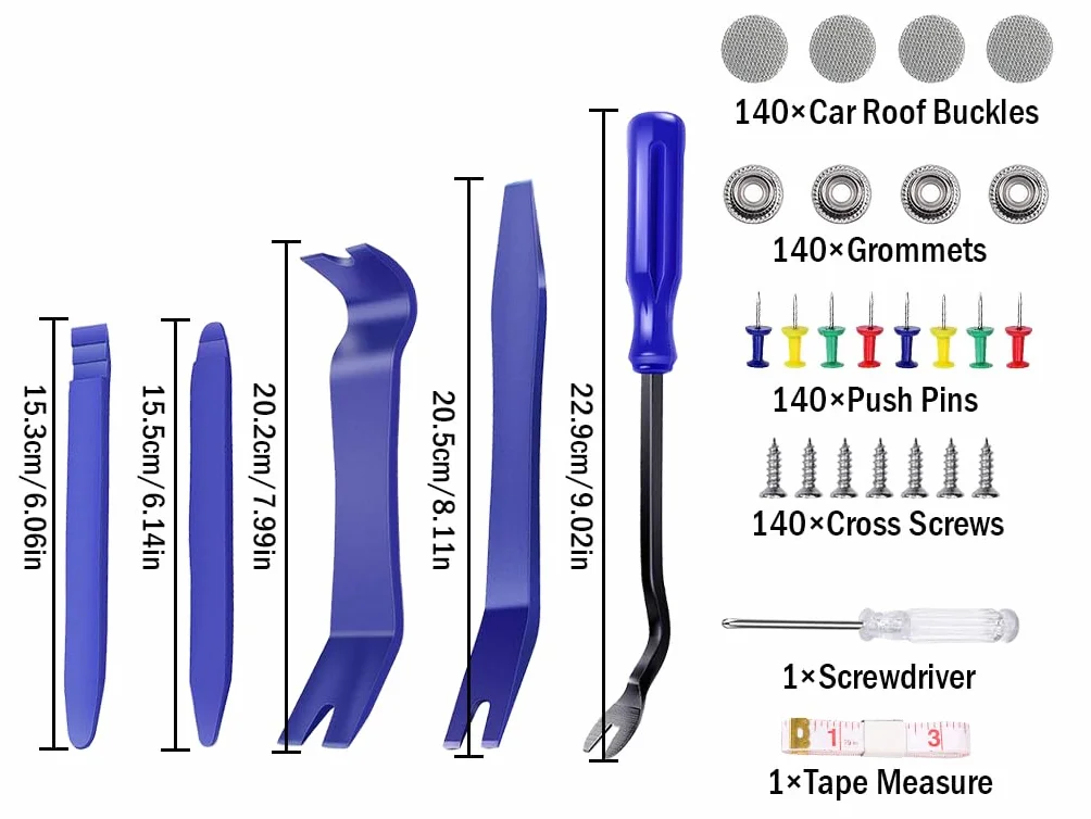 Kit Riparazione Cielo Auto 140PCS Vite Tetto, Rivetti Pulsante Rivestimento con Nastro Misura e Cacciavite
