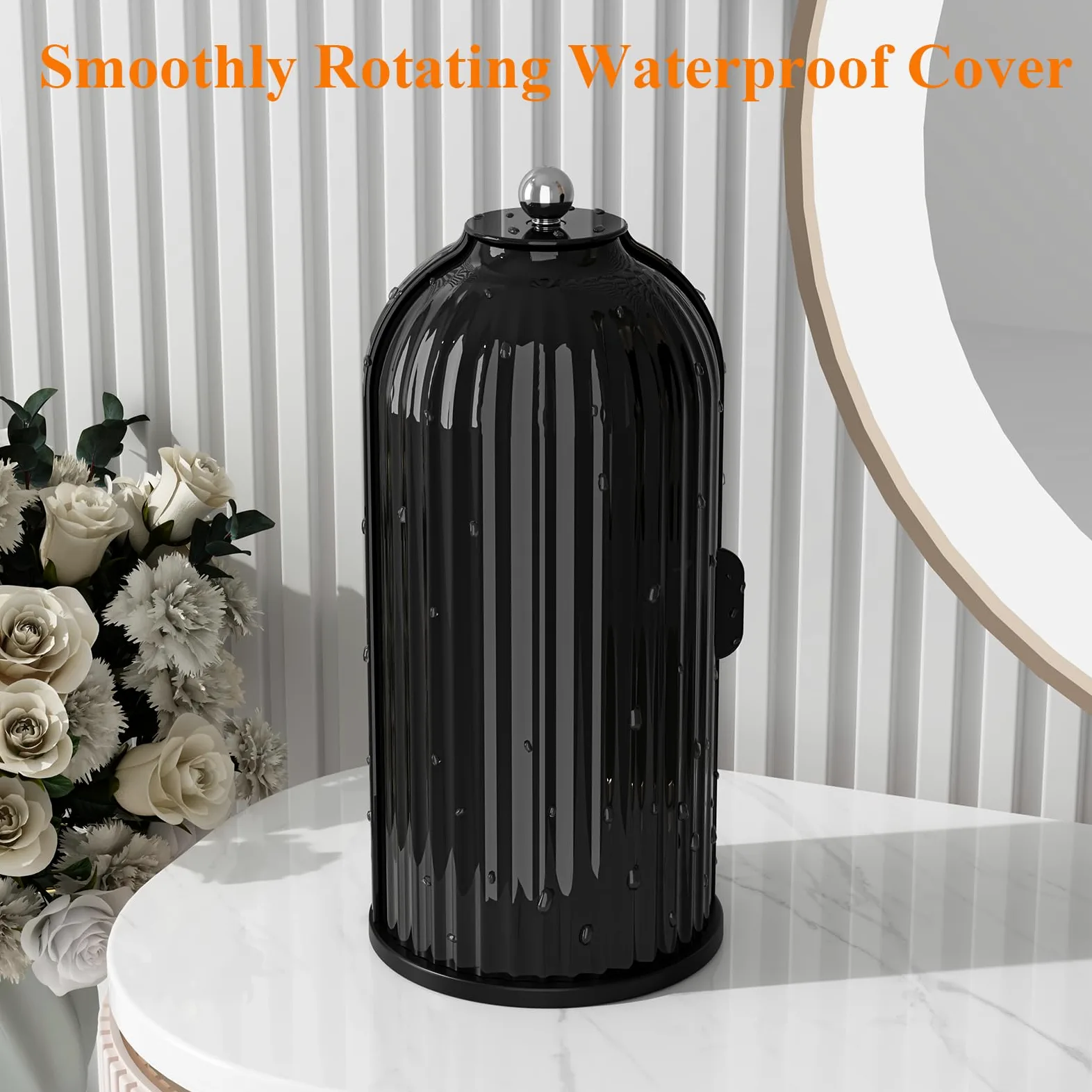 Porta pennelli da Trucco con Coperchio, Girevole a 360°, Organizer per Cosmetici da appoggio, Antipolvere, per Bagno, Trasparente (Nero Scuro)