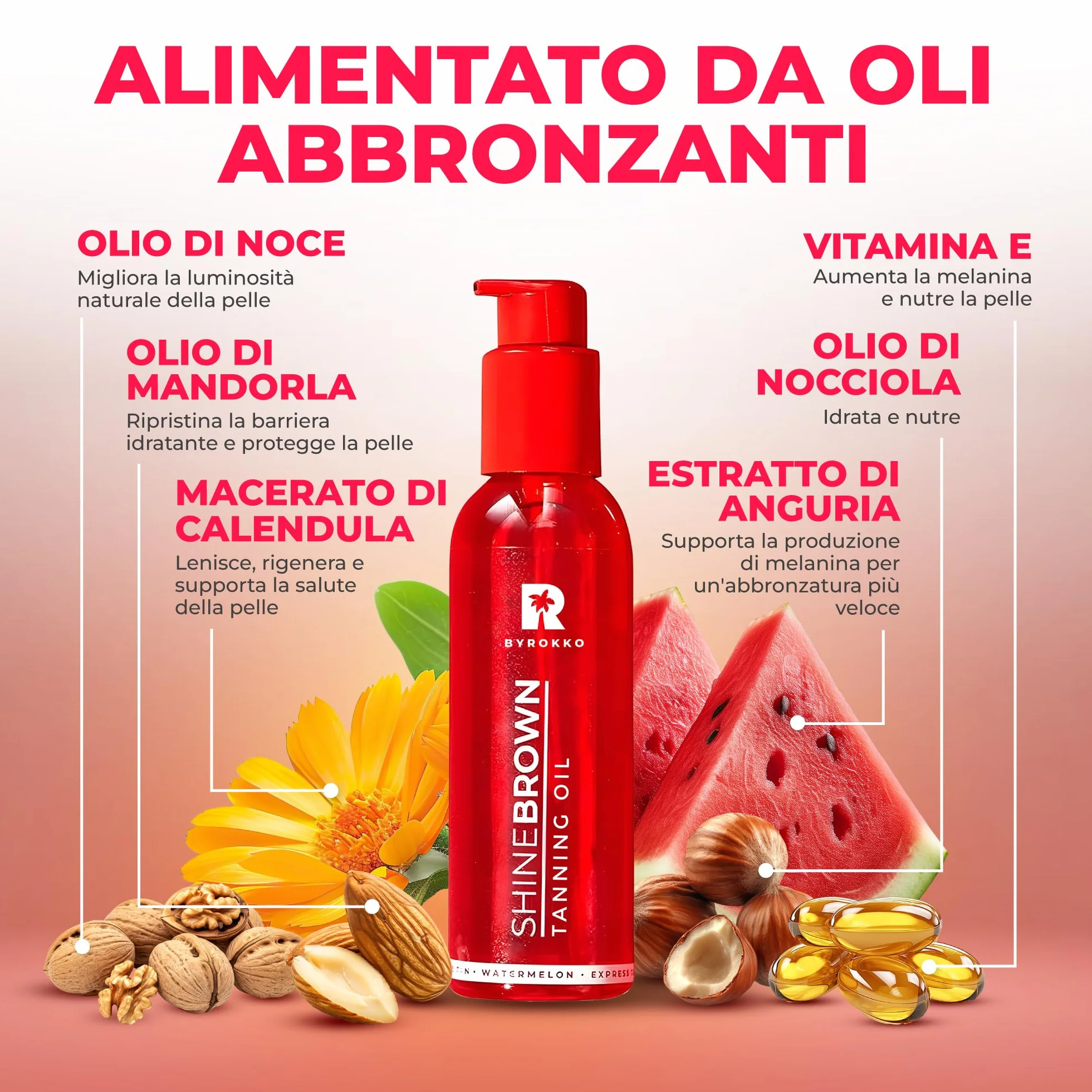 BYROKKO Shine Brown Watermelon Olio Abbronzante Solare 145 ml Acceleratore di Abbronzatura