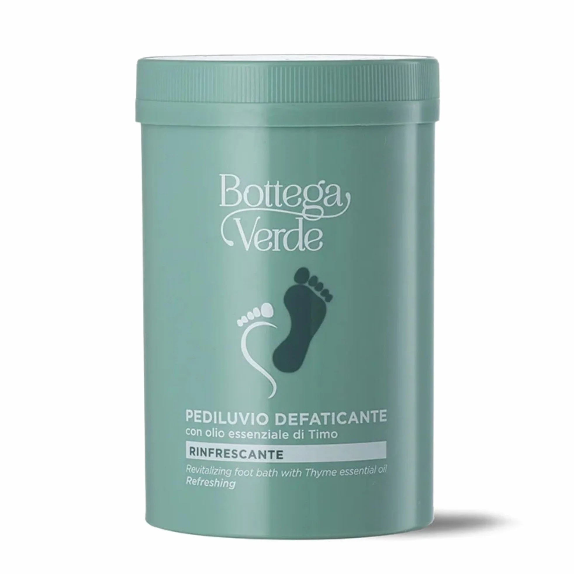 Bottega Verde - Pediluvio Defaticante, 250 g, con Olio Essenziale di Timo, Sali Rinfrescanti, Rilassanti e Rigeneranti per Piedi e Gambe