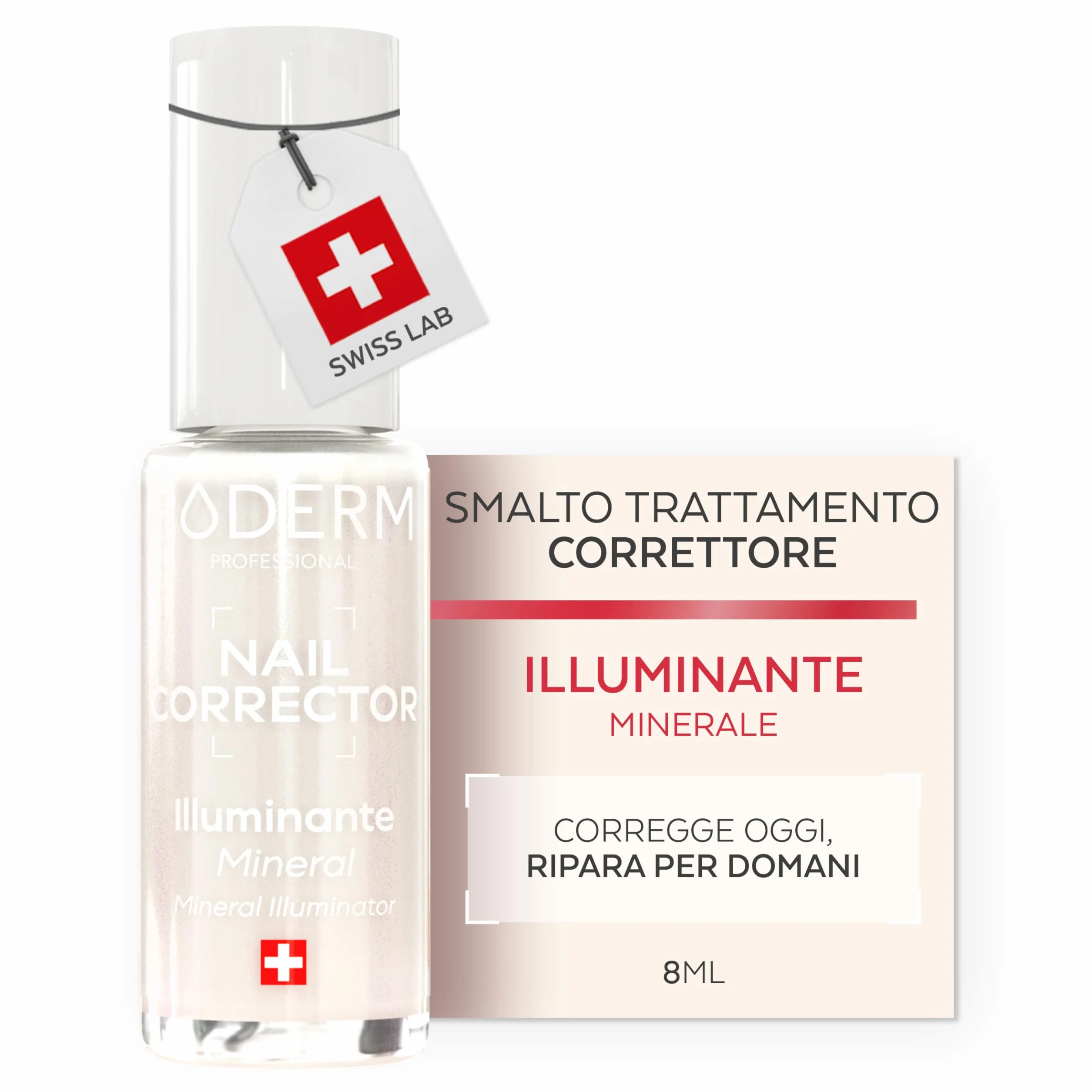 PODERM Smalto Trattamento Unghie Correttivo & Perfezionatore – Illuminante | 8 ML - Esalta Brillantezza Naturale | Micro-minerali Riflettenti Luce | Sviluppato da Podologo in Svizzera