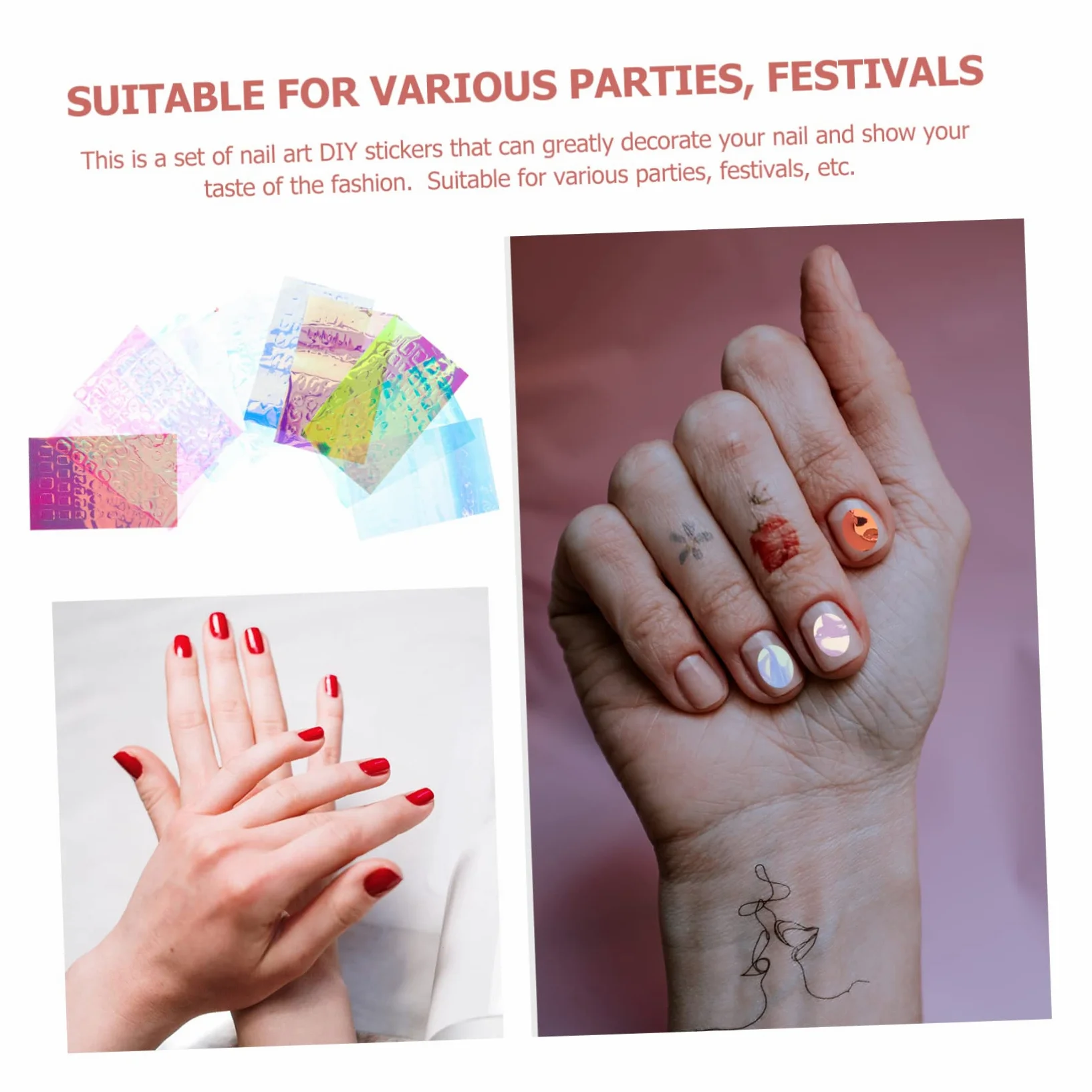 Healeved 55fogli Adesivi Per Unghie Trasparente Di Nail Art Manicure Effetto Iridescente Per Decorazioni Feste e Occasioni Speciali
