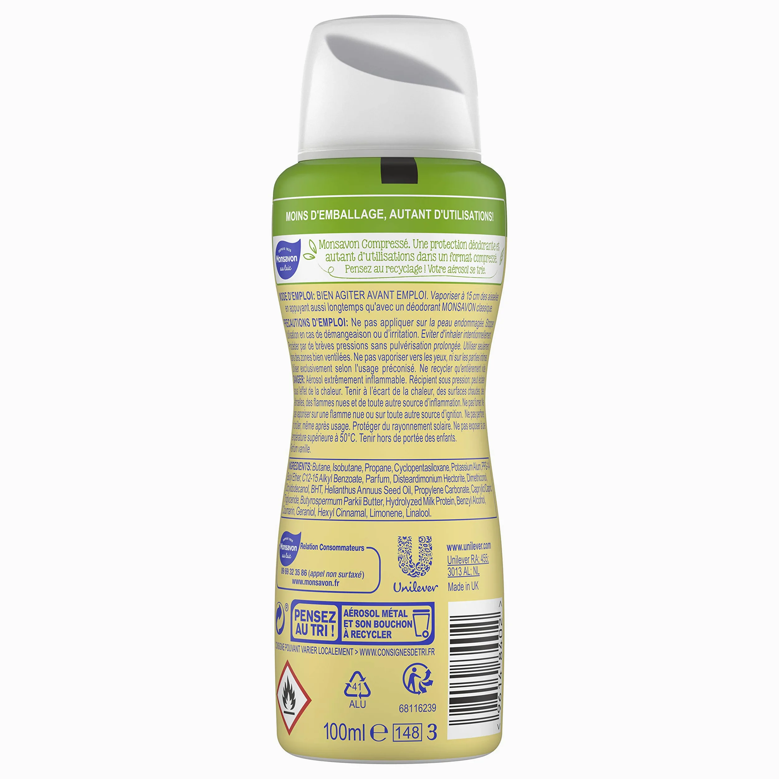 Monsavon - Deodorante alla vaniglia, tutto delicato, compresso, 6 x 100 ml