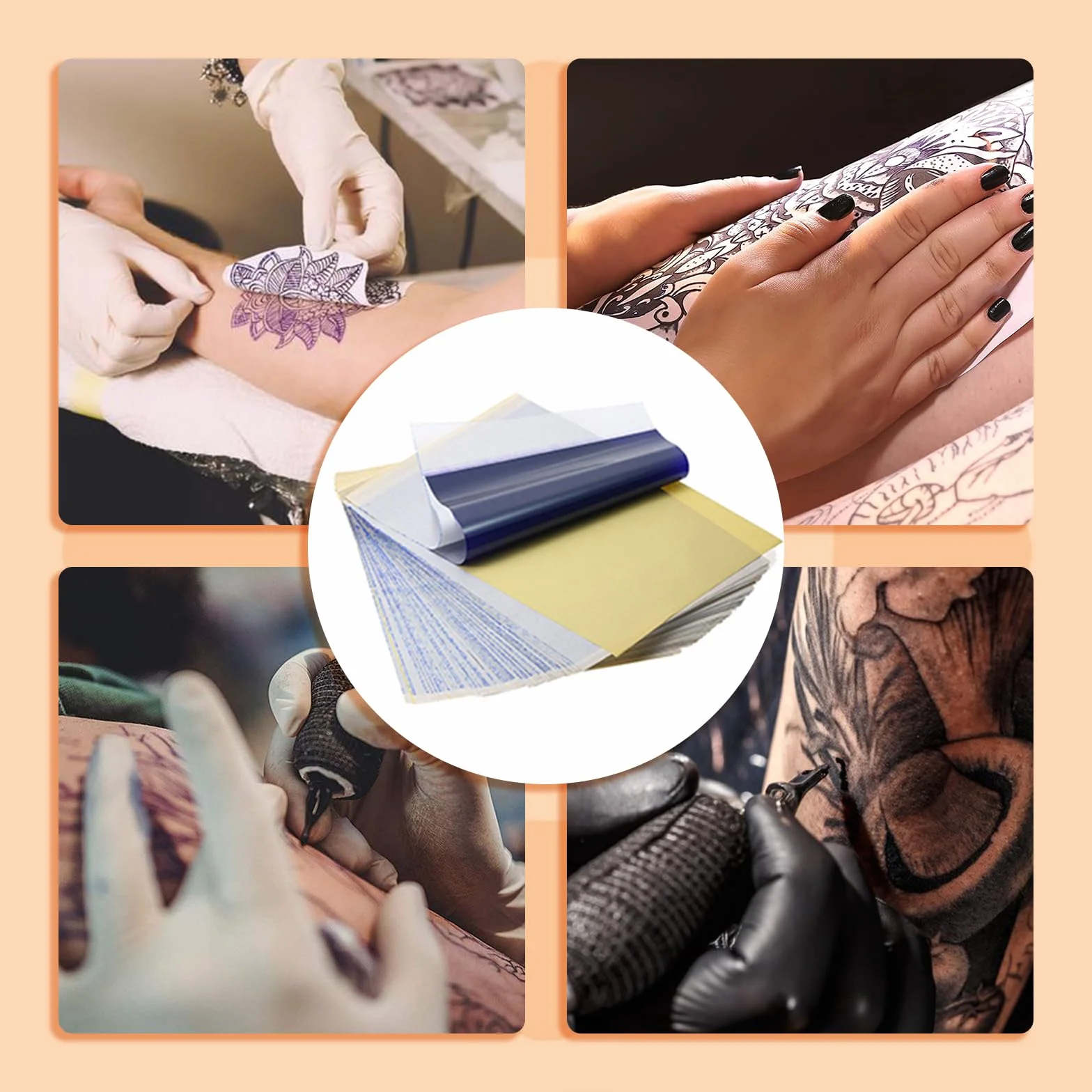 50 Fogli Carta per Trasferimento Tatuaggi - PEPAX Carta per Stencil 4 Strati Carta Termotrasferibile 21.6 x 27.9 cm Formato A4 Carta per Tatuaggi per Forniture per Tatuaggi