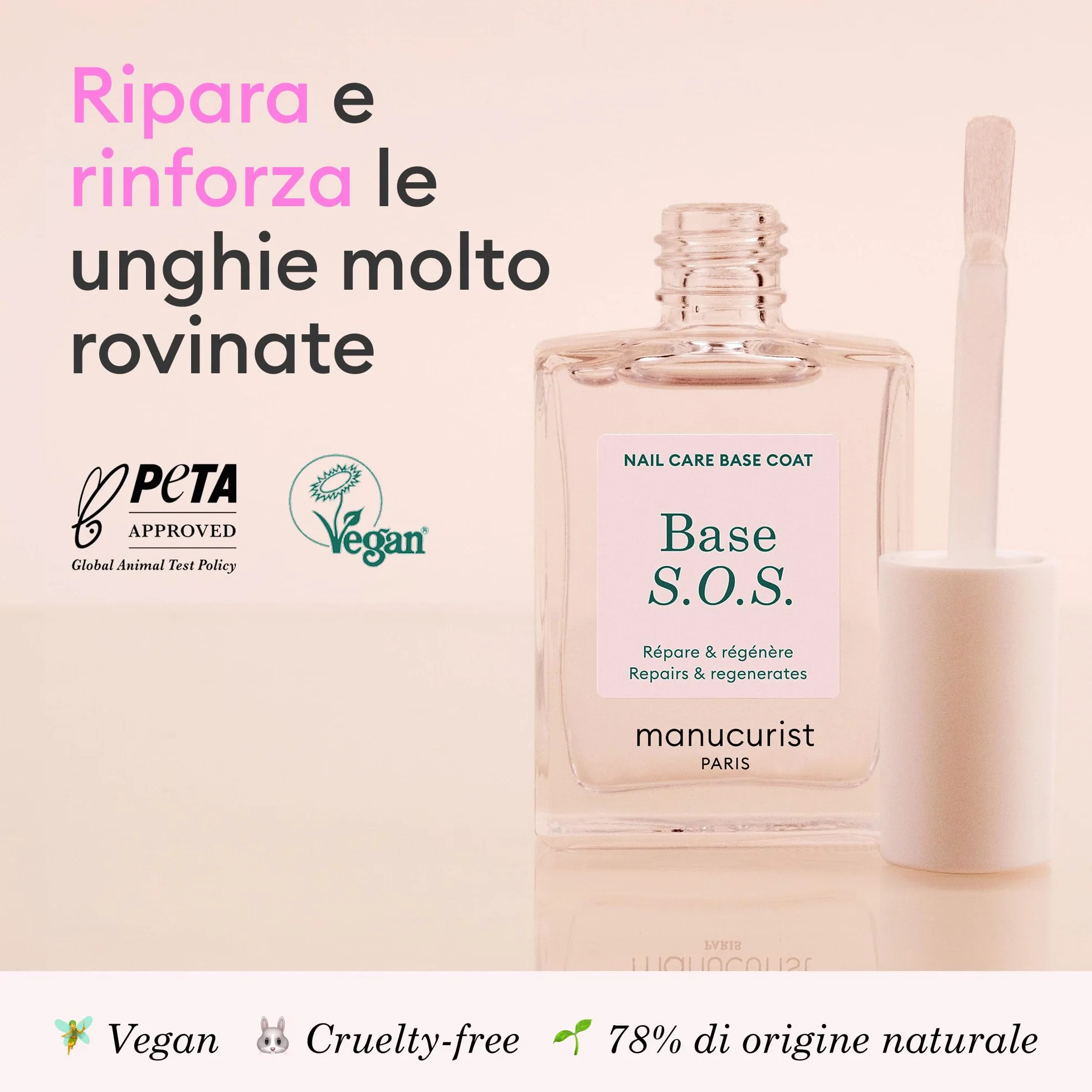 Manucurist Base S.O.S Smalto Rinforzante Unghie Danneggiate Arricchita con Vitamine Made in Francia