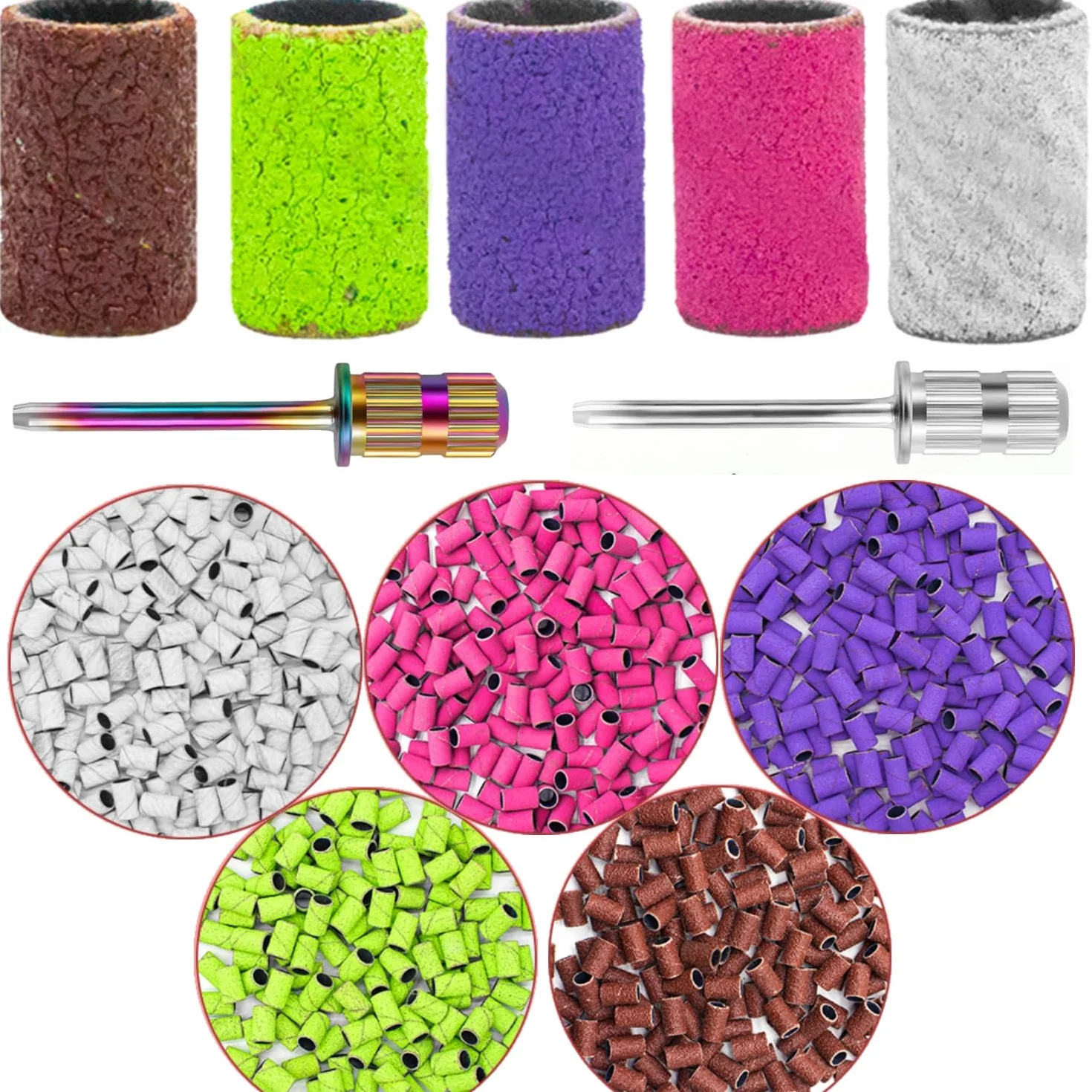 Cilindri Abrasivi Fresa Unghie, 300 Pezzi di Bande Abrasive Fini e Grossolane per Unghie 80/120/150/180/240, 2 Pezzi di Punte a Mandrino 2.5MM per Manicure e Pedicure