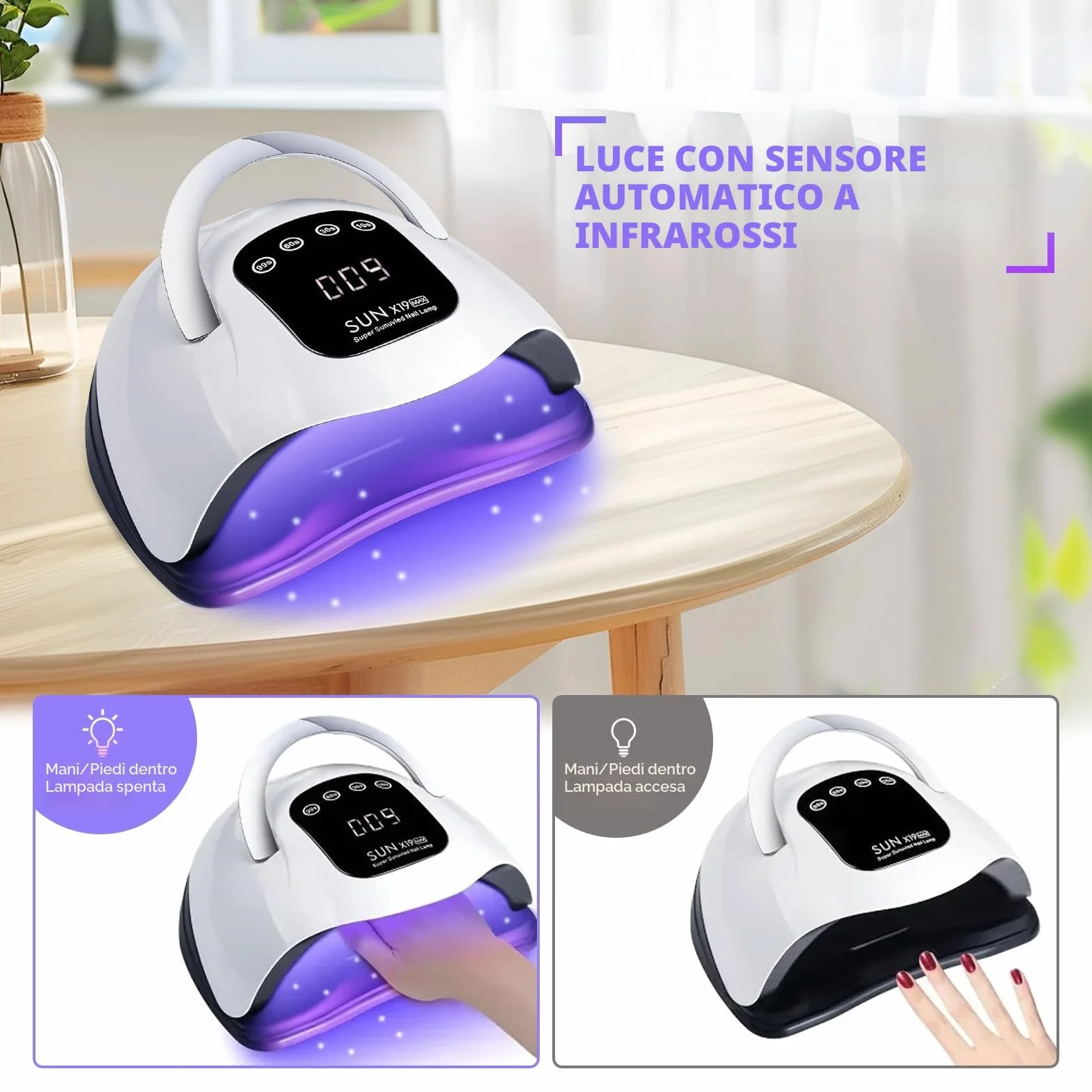 Lampada per unghie a LED UV da 320 W, gel per unghie con 72 perle di lampada, touch screen, 4 timer e sensore automatico, ideale per salone di bellezza, asciugacapelli per unghie