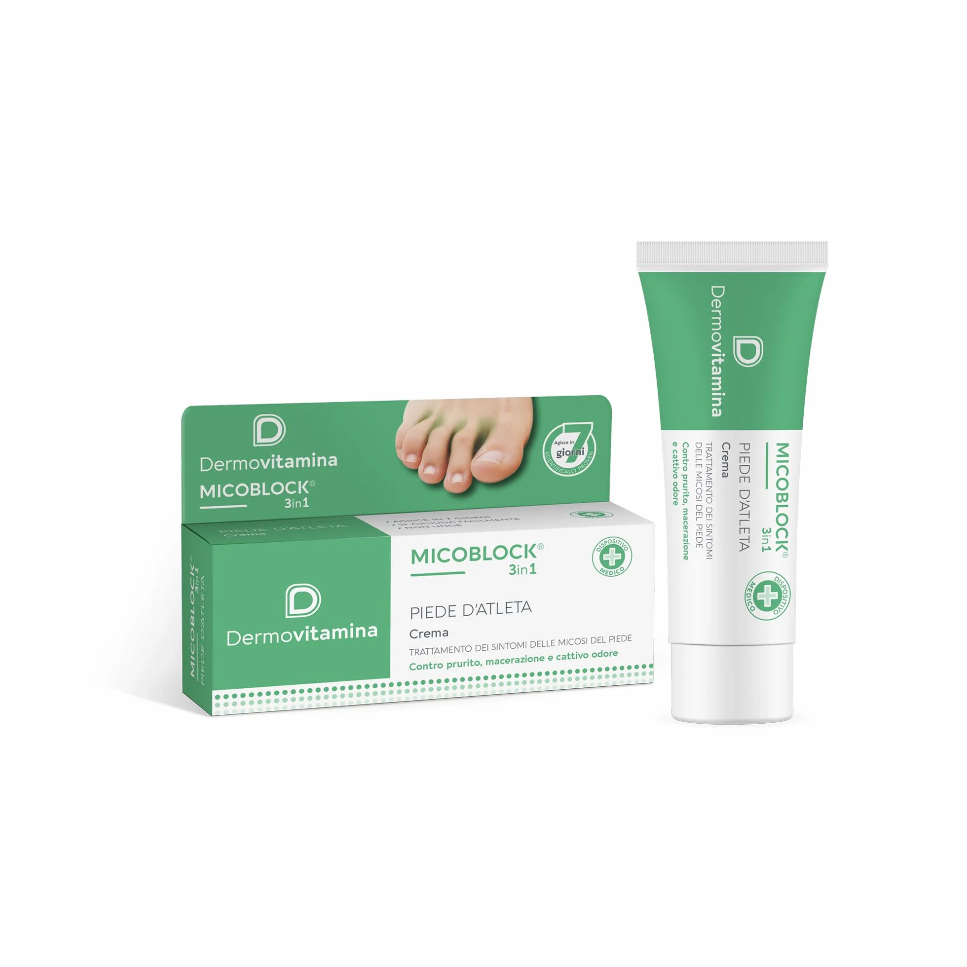 Dermovitamina Micoblock 3in1 Crema Piede d'Atleta 30 ml - Trattamento Micosi, Prurito, Odore