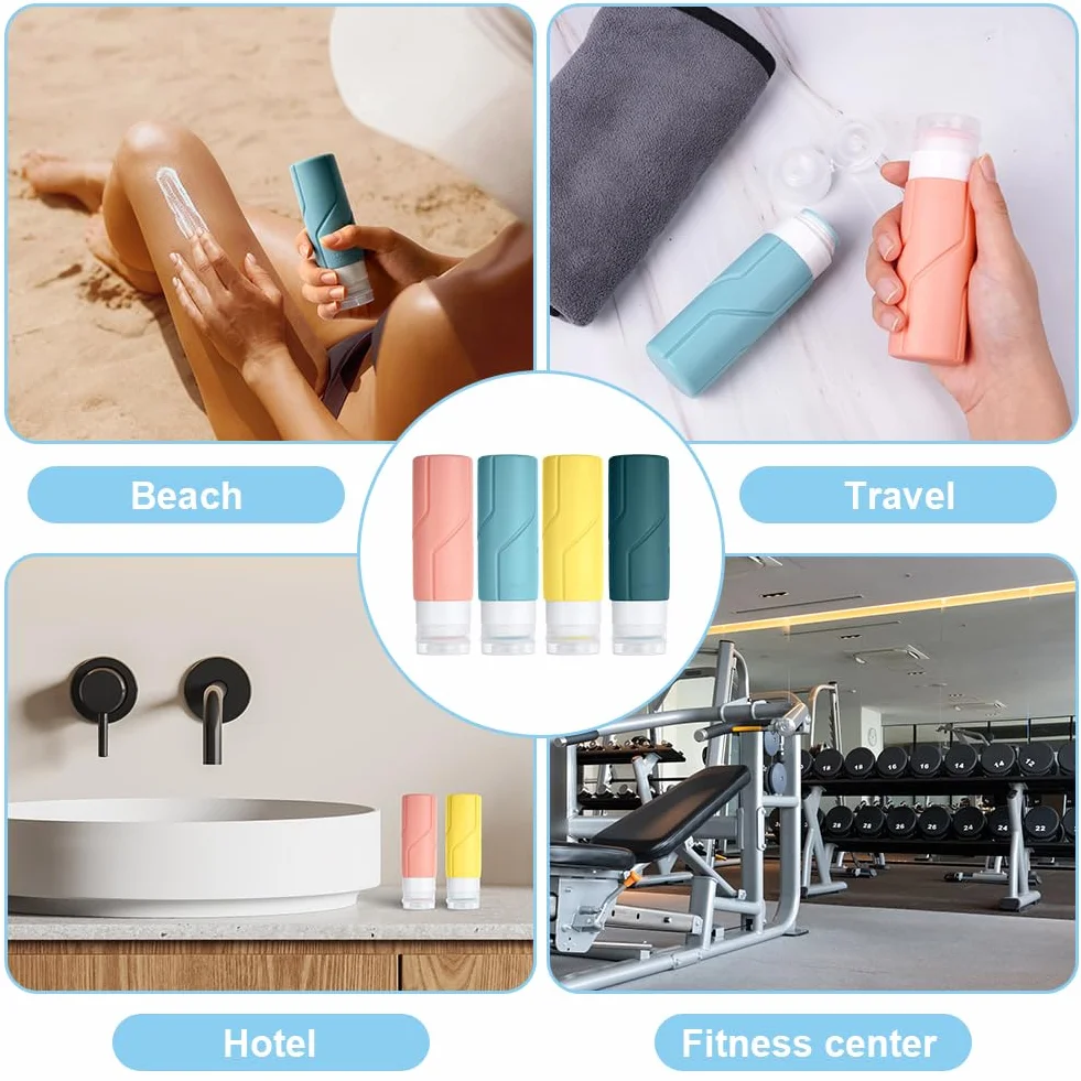 OSDUE 4 Pezzi Flaconi da Viaggio in Silicone, Contenitori da Viaggio Flaconi, Bottiglie da Viaggio per Shampoo, Balsamo, Crema, Lozione, per Viaggio in Aereo Flaconi da Viaggio 100 ml (C-4 pezzi)