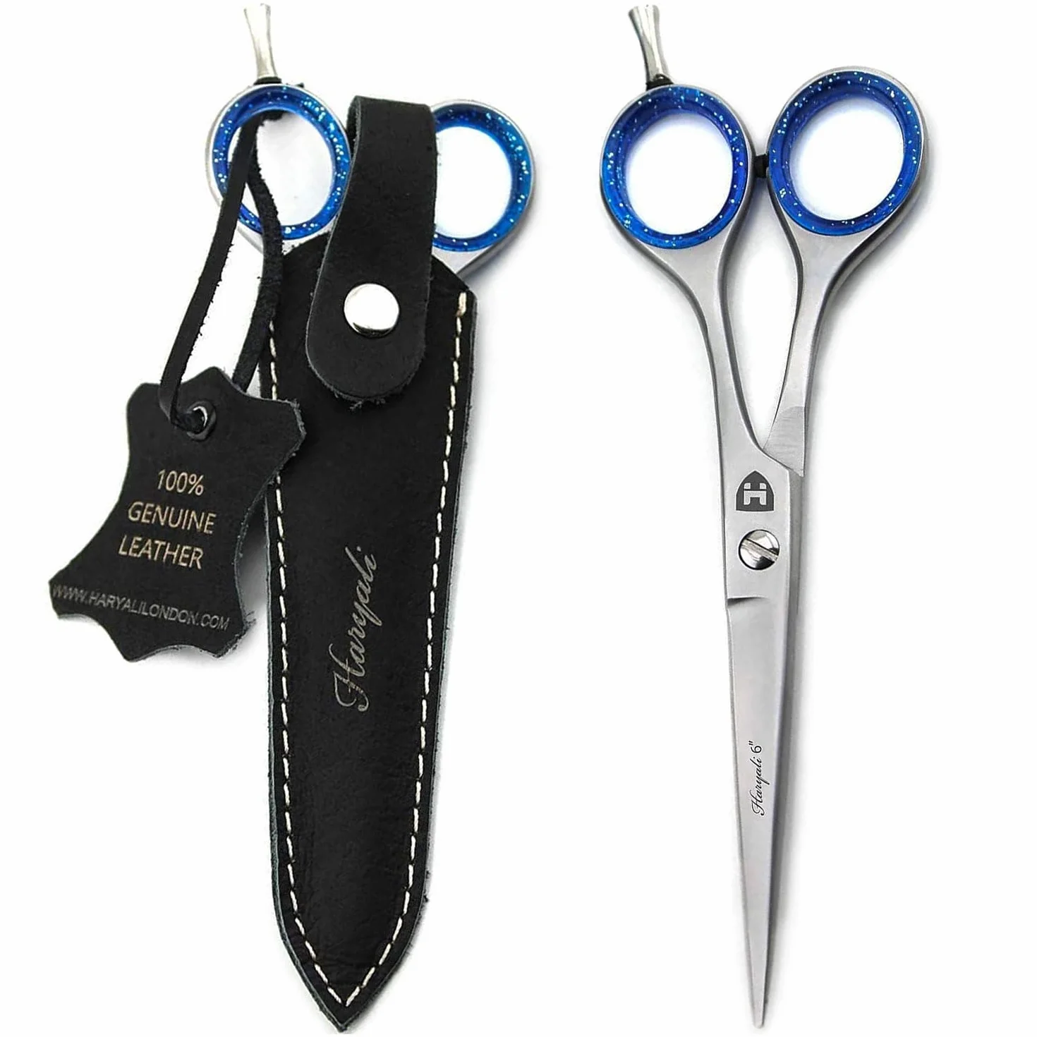 Forbici da parrucchiere Haryali London 15 cm acciaio inossidabile custodia in pelle