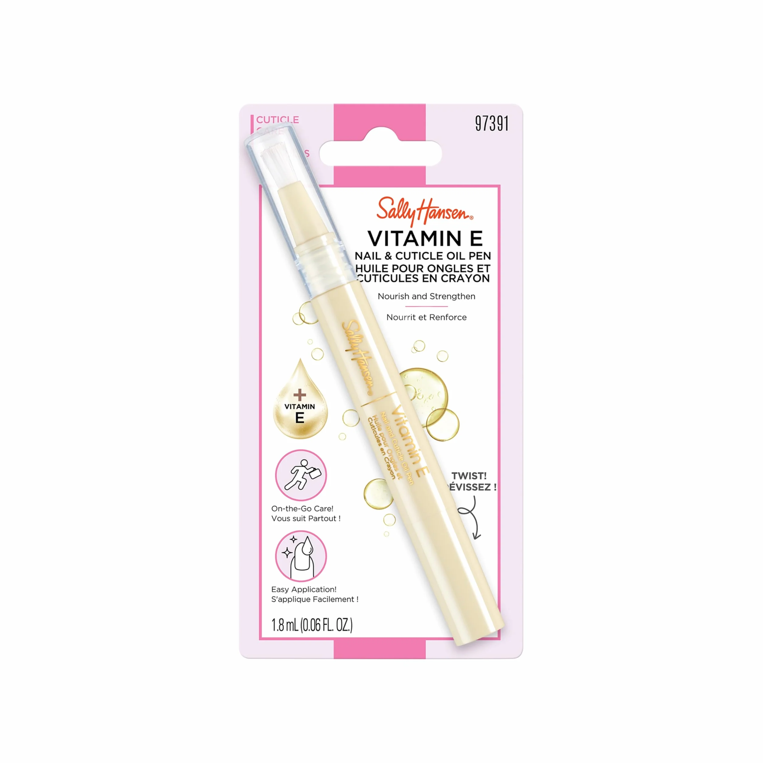 Sally Hansen Vitamin E Nail & Cuticle Oil Pen, Trattamento per unghie, Formato Penna da viaggio per cuticole
