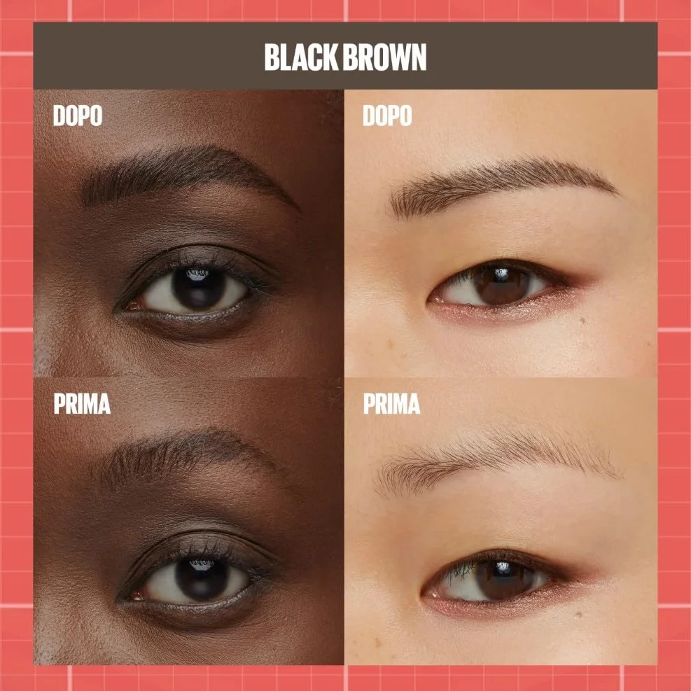 Maybelline New York, 2 in 1 Penna e Gel Sopracciglia, Per Sopracciglia Piene e Naturali, Tenuta Fino a 24 Ore, Waterproof, Formula Vegana, Build A Brow, Tonalità: Black Brown