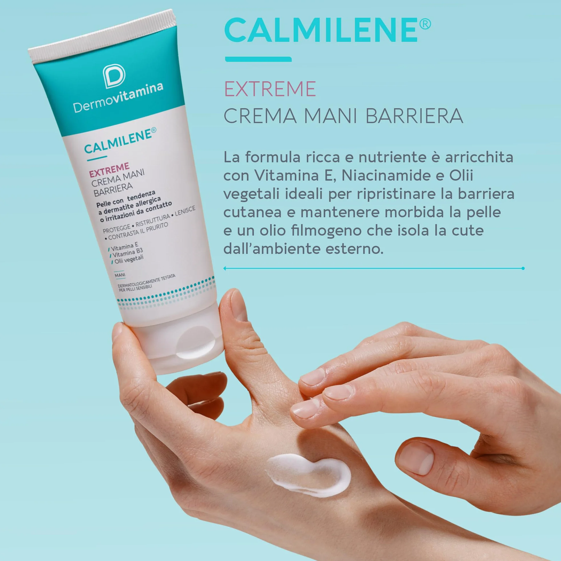 Dermovitamina Calmilene Extreme Crema Mani Barriera - Protezione per Pelle Sensibile e Irritata - Crema Mani Riparatrice - Con Vitamina E, Vitamina B3 e Oli Vegetali - 75ml