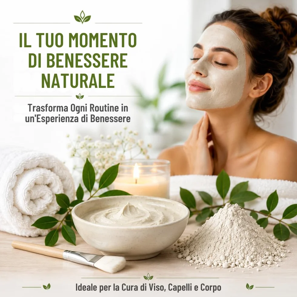 Argilla Bianca di Kaolin | 500 gr | Per la Cura della Pelle e dei Capelli | Esfoliante e Lenitivo | Ringiovanisce, calma e ammorbidisce la pelle