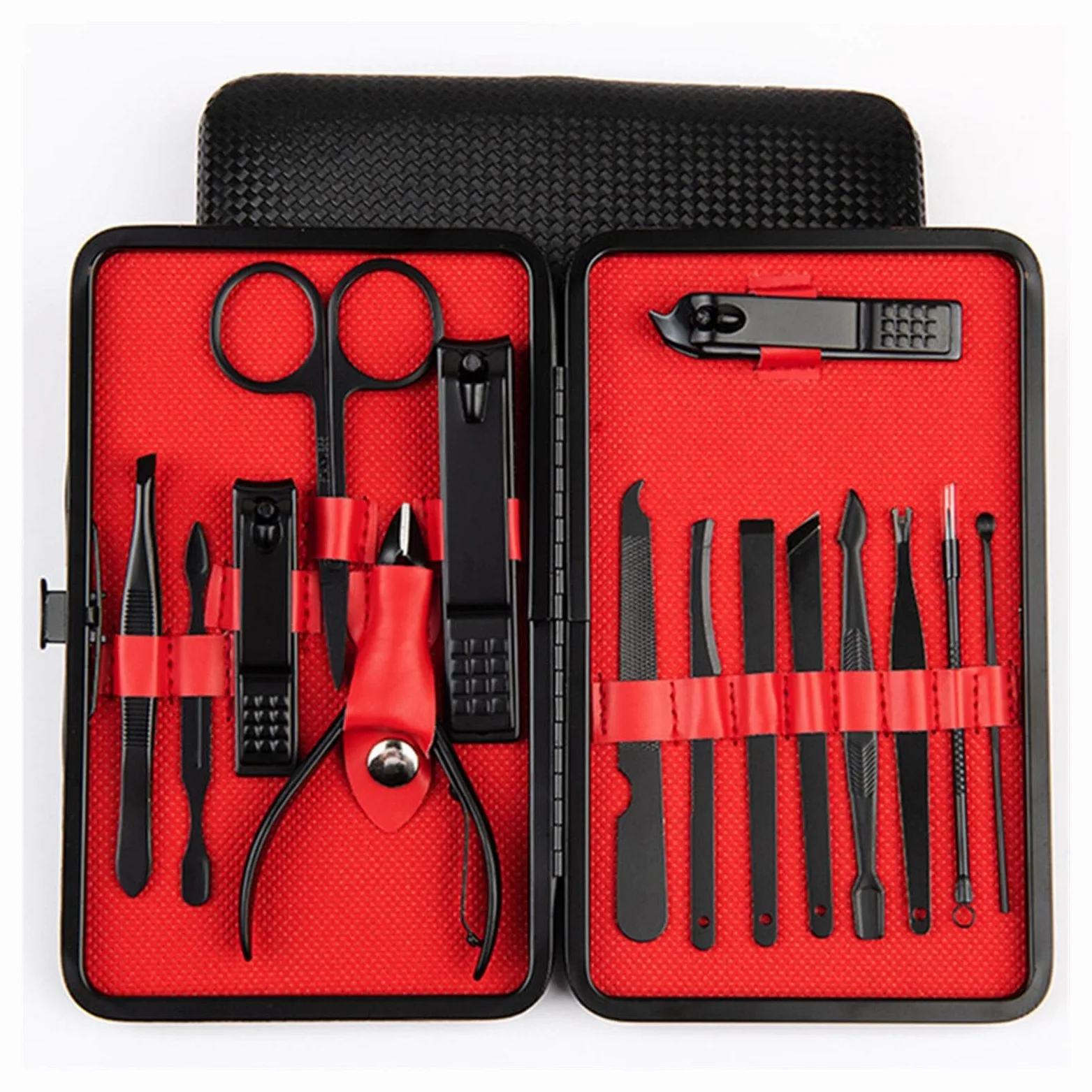 Set di forbici professionali per pedicure e cuticole, pinzette per manicure, 15 pezzi, colore: rosso