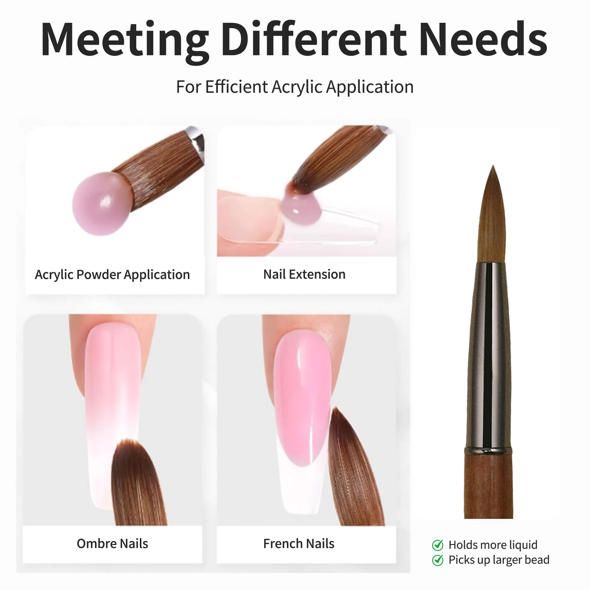 Kolinsky - Pennello per unghie in acrilico puro al 100%, manico in legno di sandalo, pennelli professionali per manicure in polvere, unghie acriliche, accessori essenziali per salone e fai