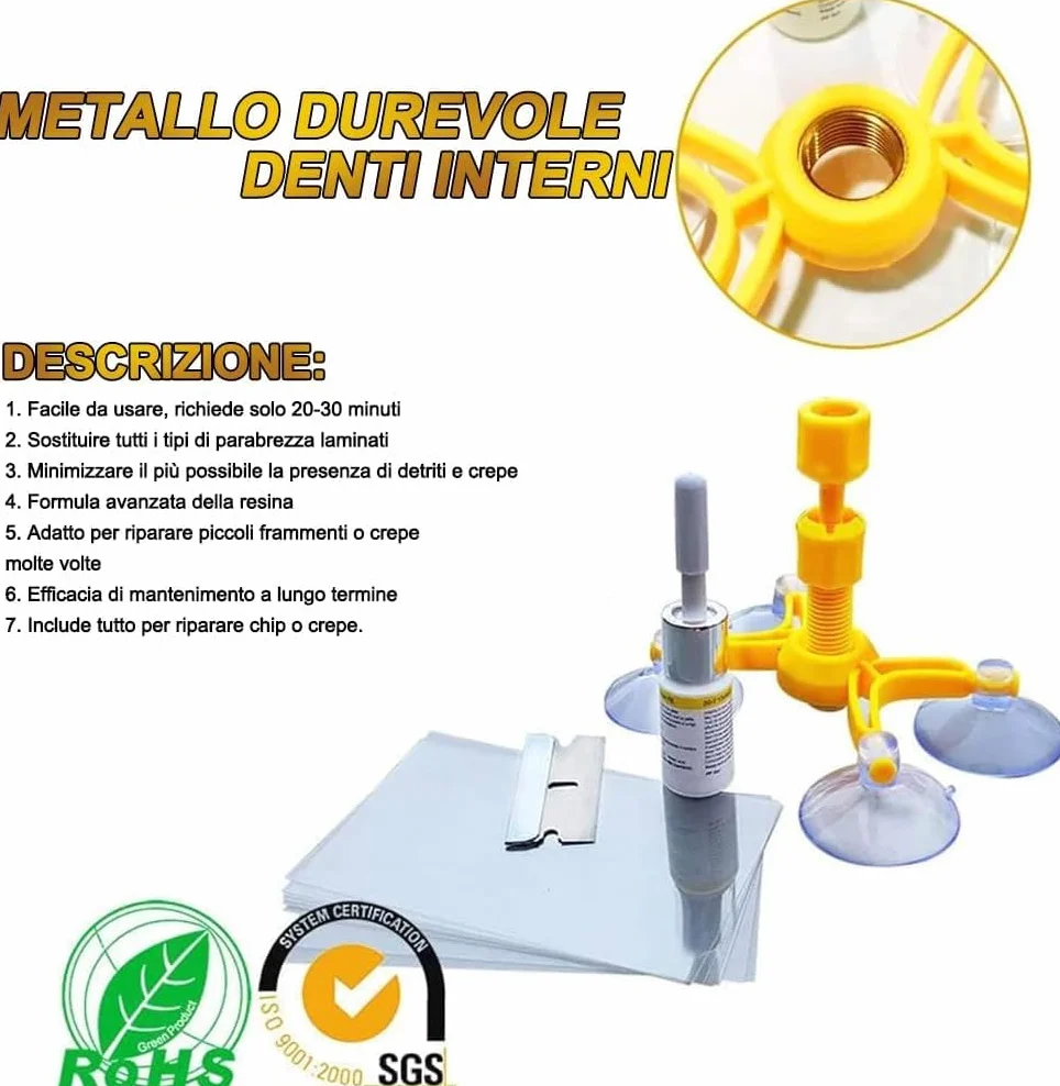 Manelord Car Kit Riparazione Parabrezza Auto Set Riparazione Chip Crepe Bulls-Eye Ragnatela Stella Nichel Mezzaluna